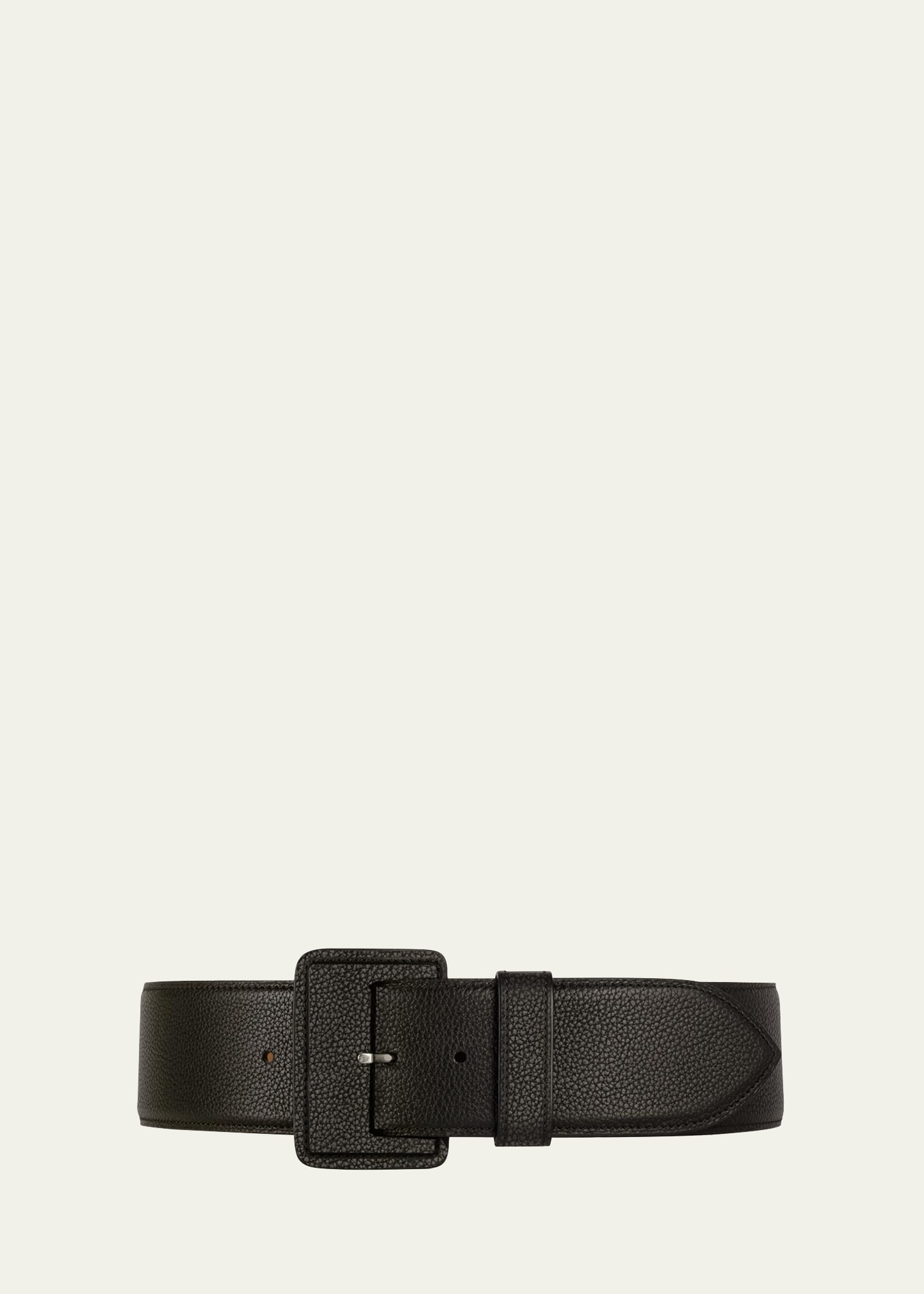Vaincourt Paris La Merveilleuse Large Pebbled Leather Belt With Covered Buckle In Black