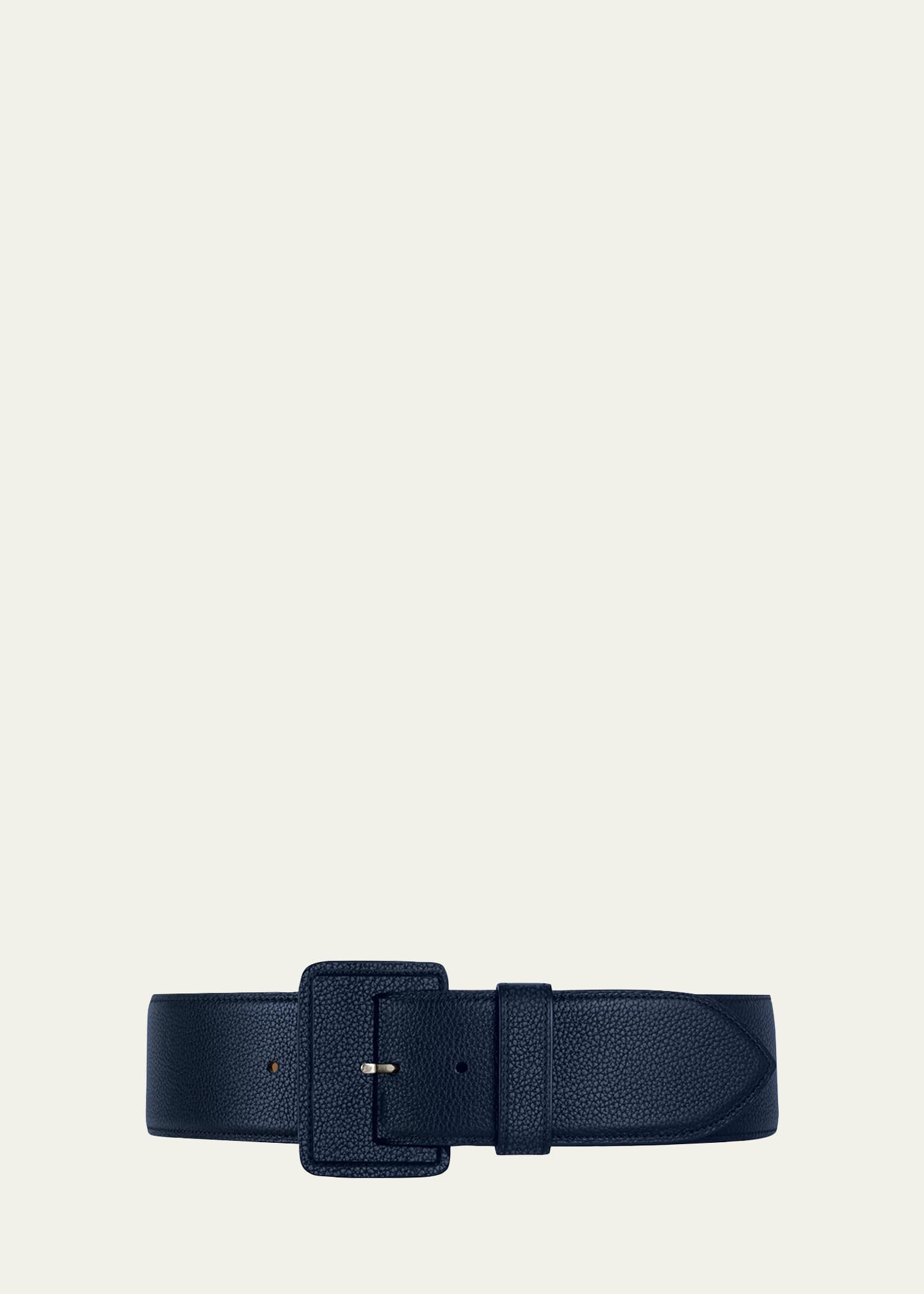 Vaincourt Paris La Merveilleuse Large Pebbled Leather Belt With Covered Buckle In Navy