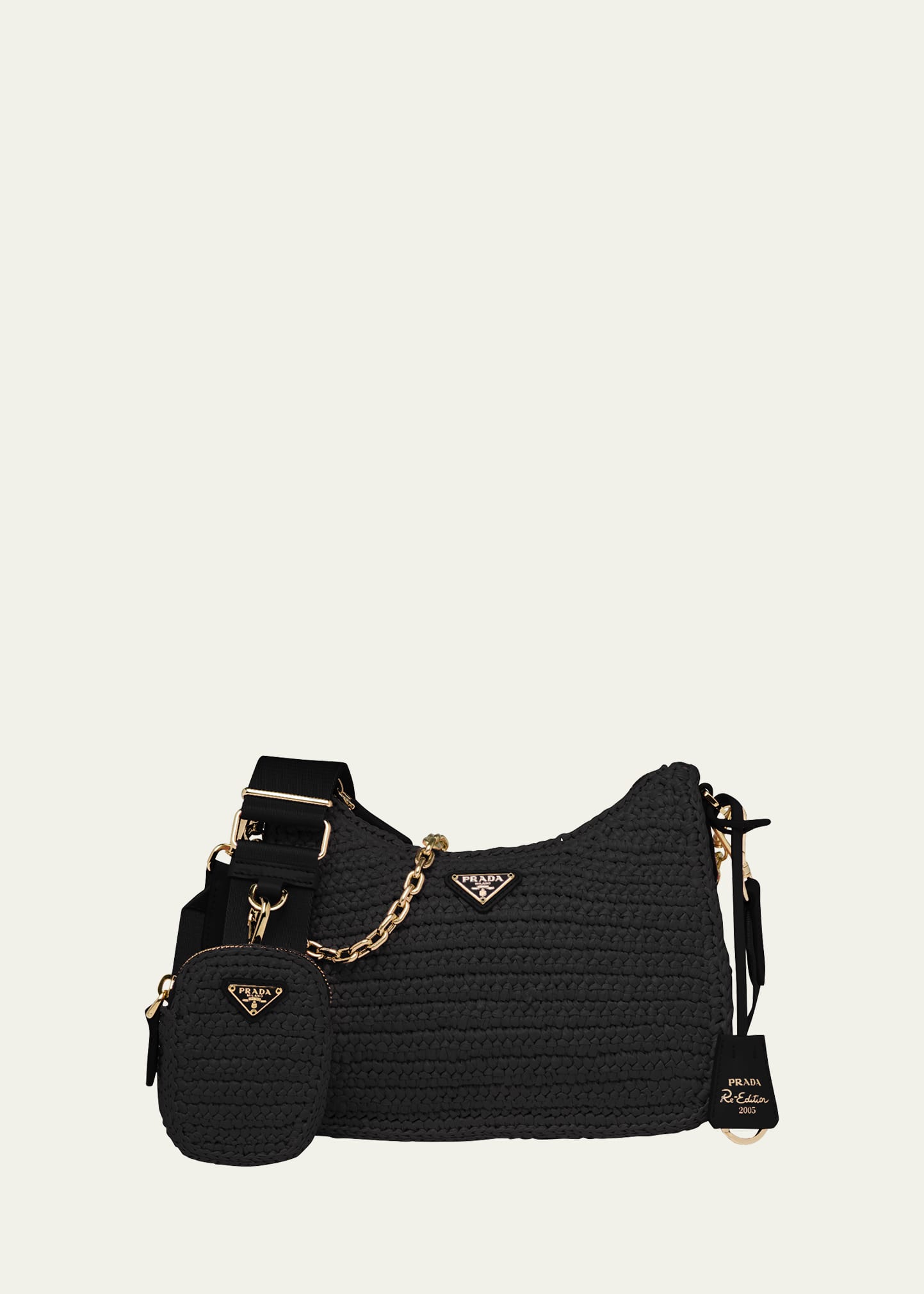 Prada Re-edition 2005 Raffia Shoulder Bag In Black