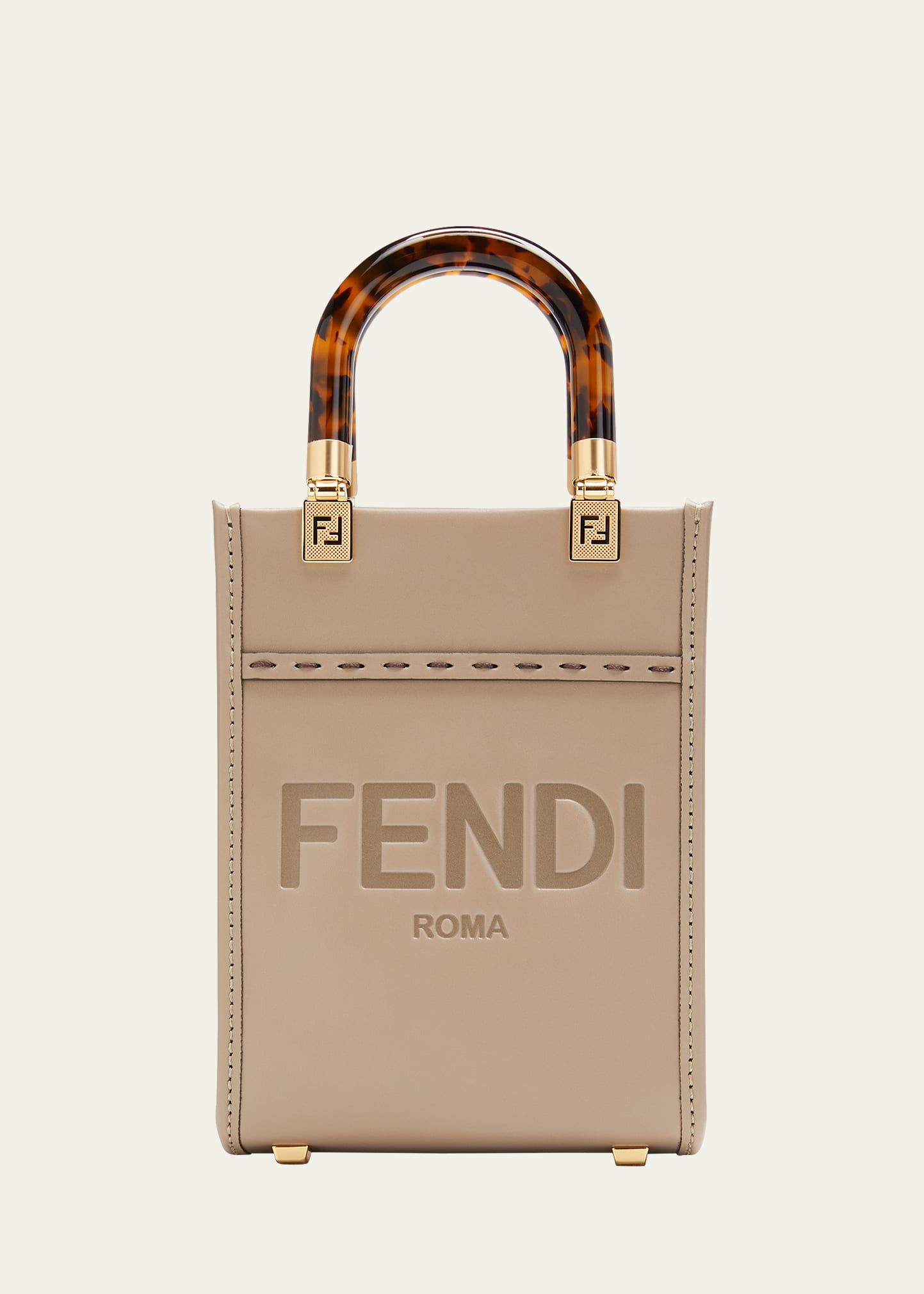 Fendi Sunshine Mini Calfskin Logo Shopper Tote Bag In Brown | ModeSens