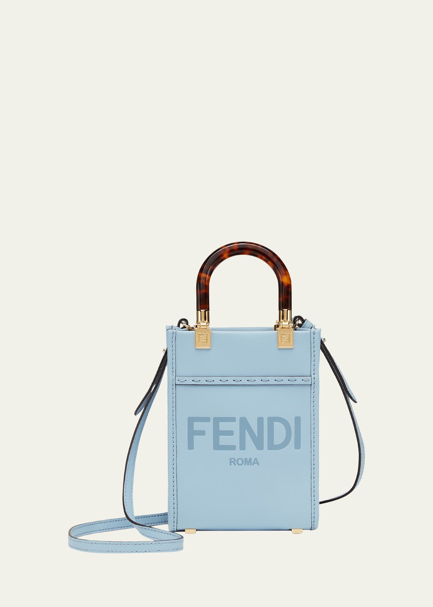 Fendi Sunshine Mini Calfskin Logo Shopper Tote Bag In Baby Blue