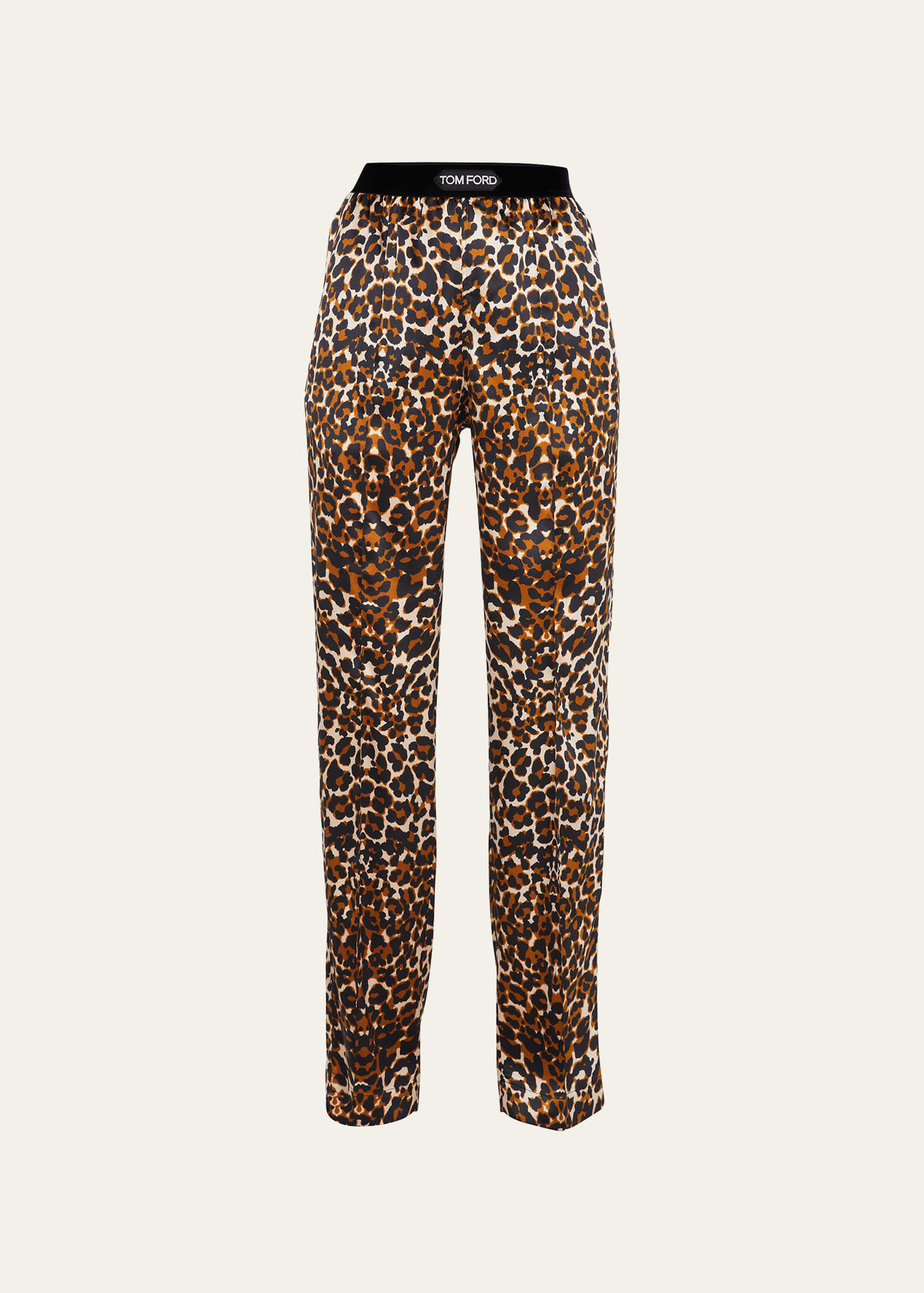 Shop Tom Ford Leopard-print Silk Pajama Pants In Black &amp; Beige