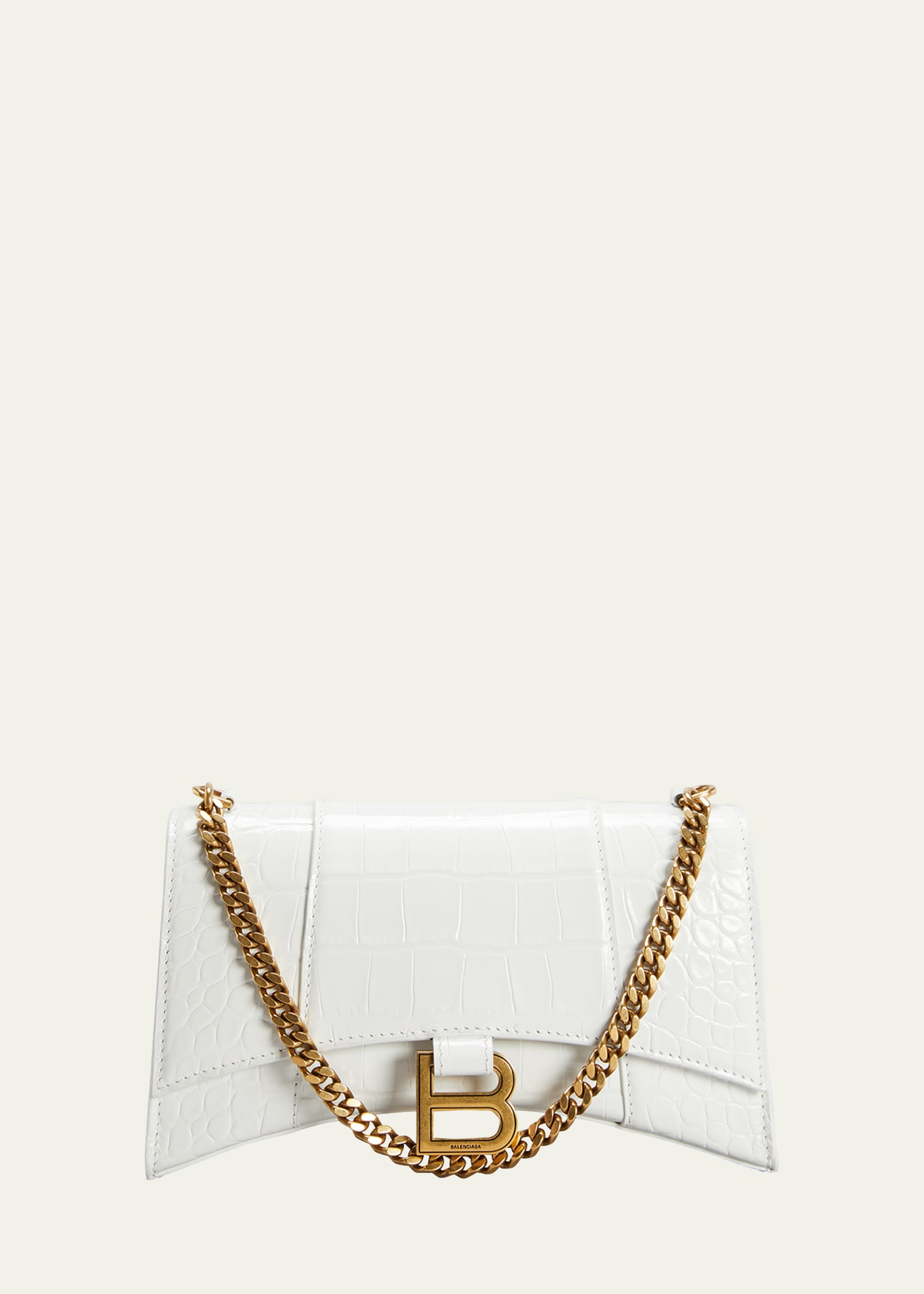 Balenciaga Hourglass Shiny Mock-croc Chain Wallet In White