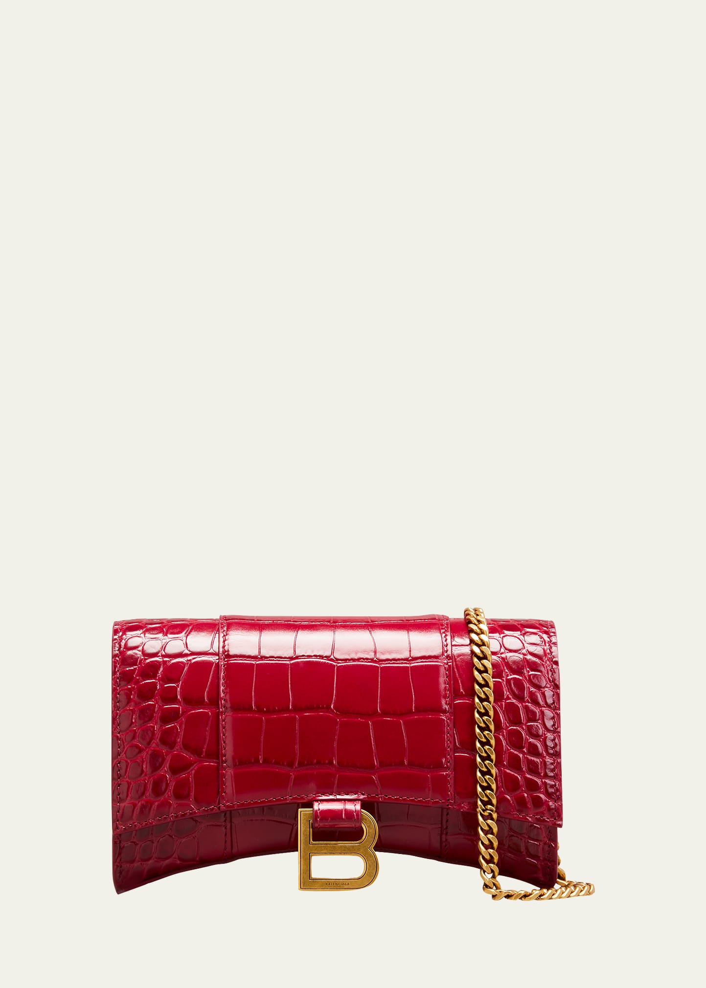 Balenciaga Hourglass Shiny Mock-croc Chain Wallet In Raspberry