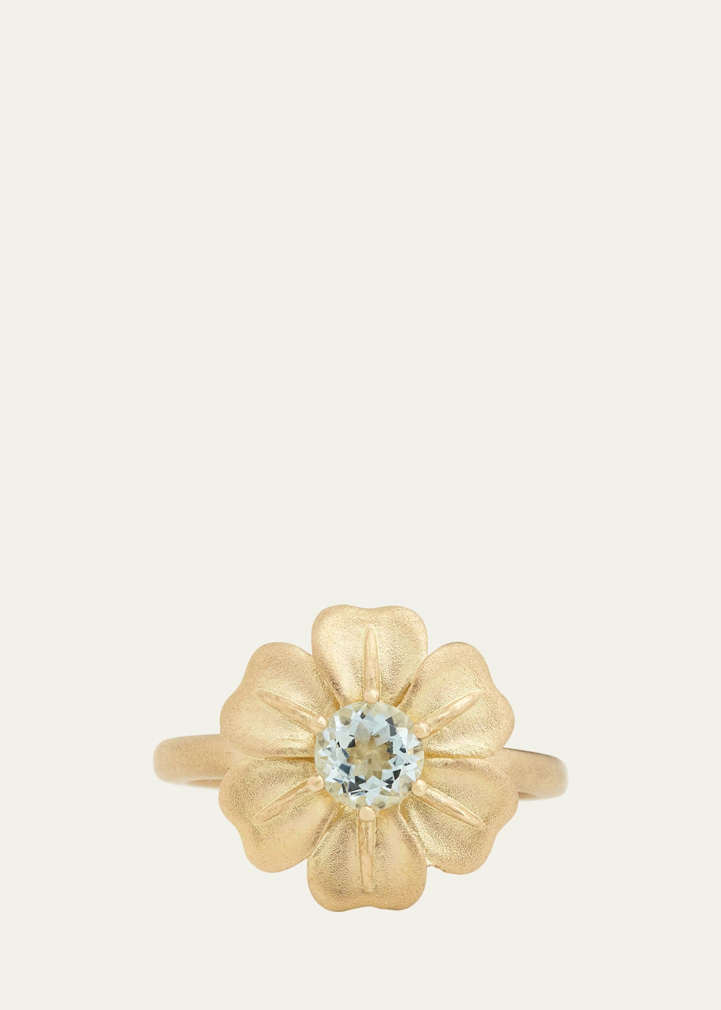 18K Yellow Gold Aquamarine Flower Ring