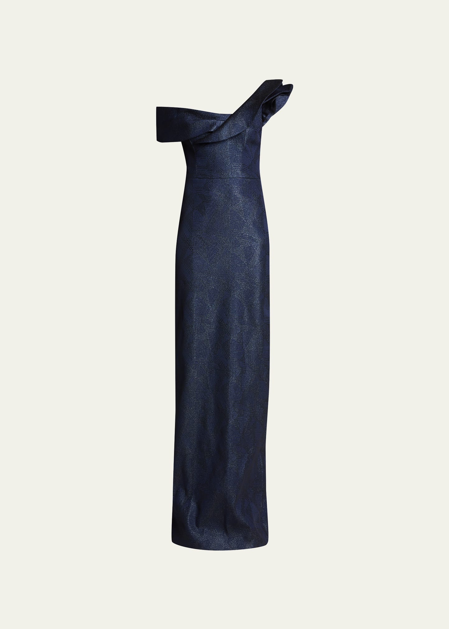 One-Shoulder Tonal Metallic Jacquard Gown