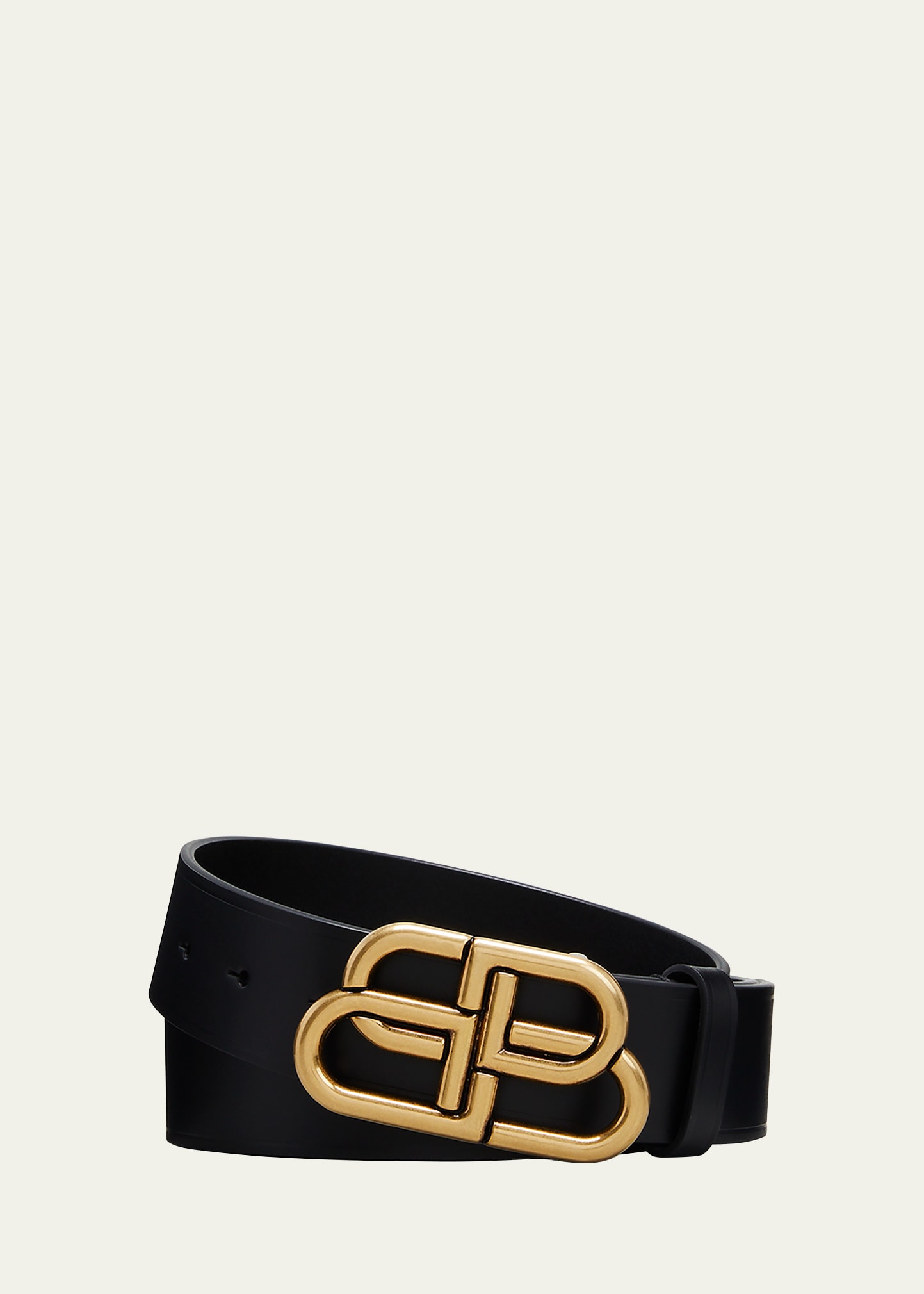 Shop Balenciaga Men's Bb-buckle Leather Belt In Black