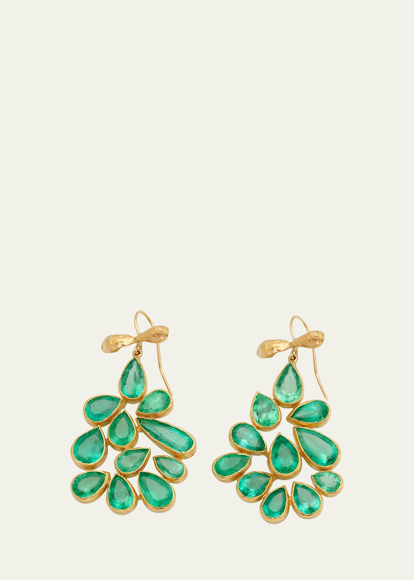 JUDY GEIB Colombian Emerald Pear-Shaped 18K and 22K Gold Earrings