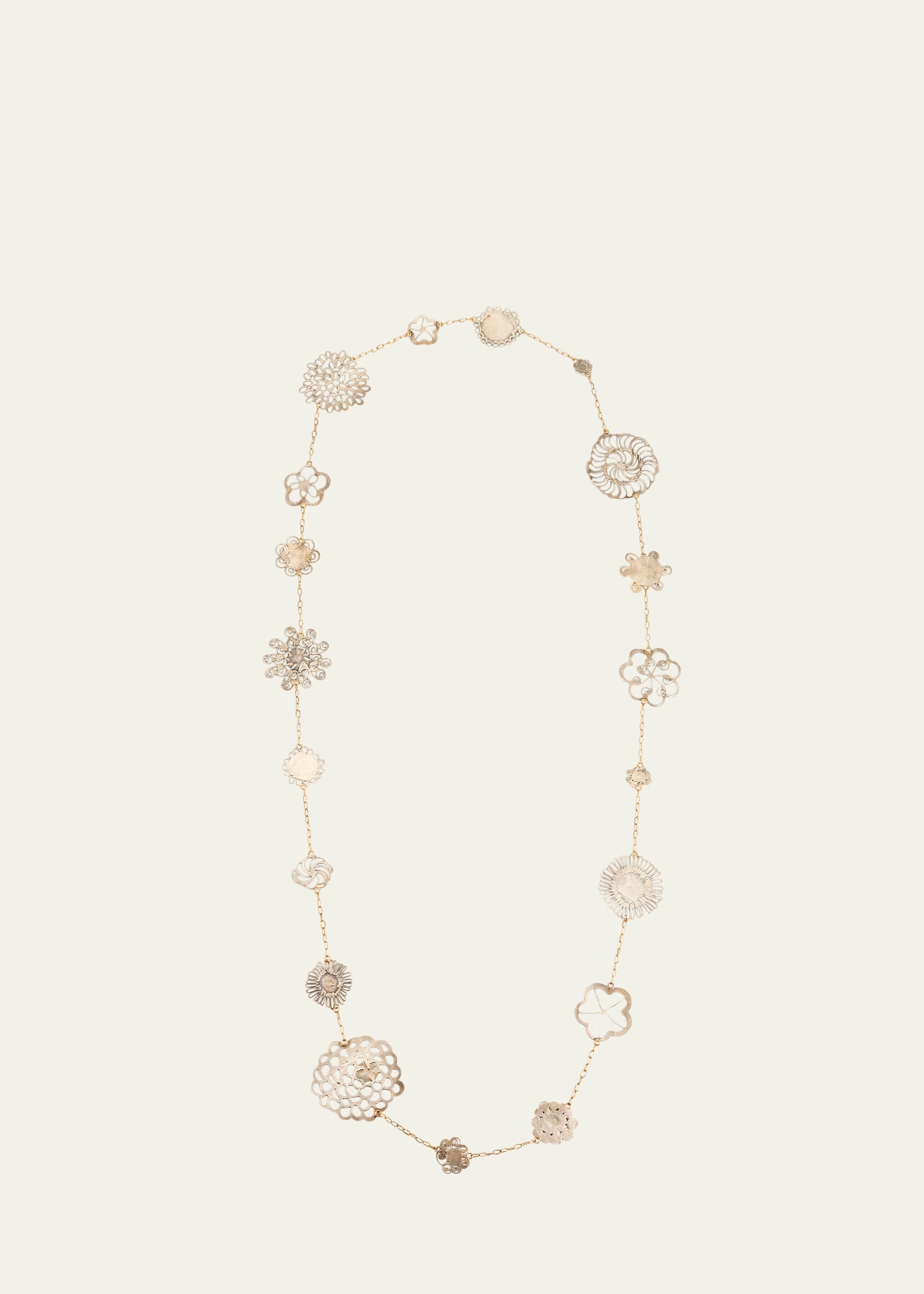 18K Yellow Gold and Silver Erewhon Long Flowery Necklace, 39"L