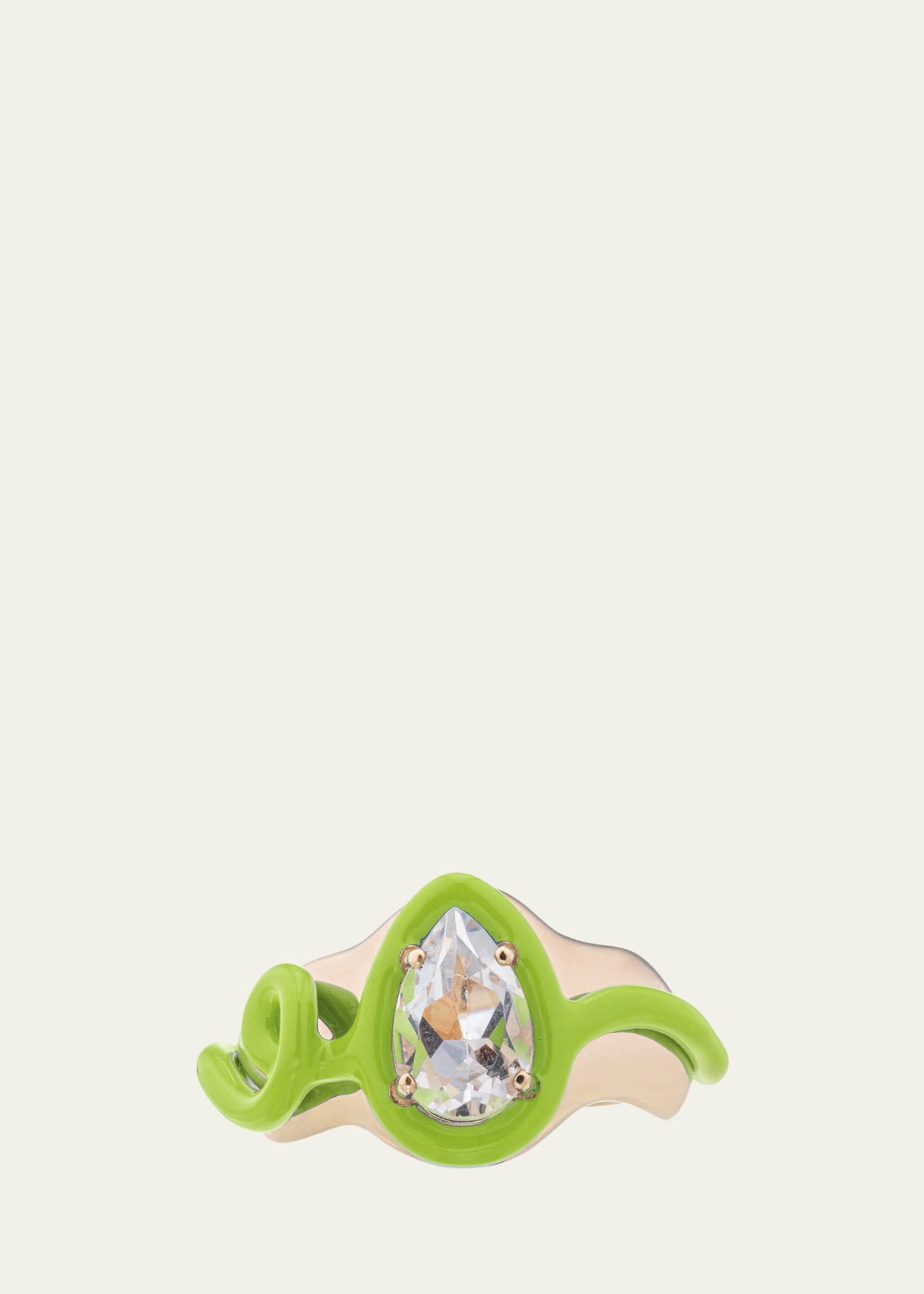 Squiggle Ring in Lime Green Enamel and Rock Crystal
