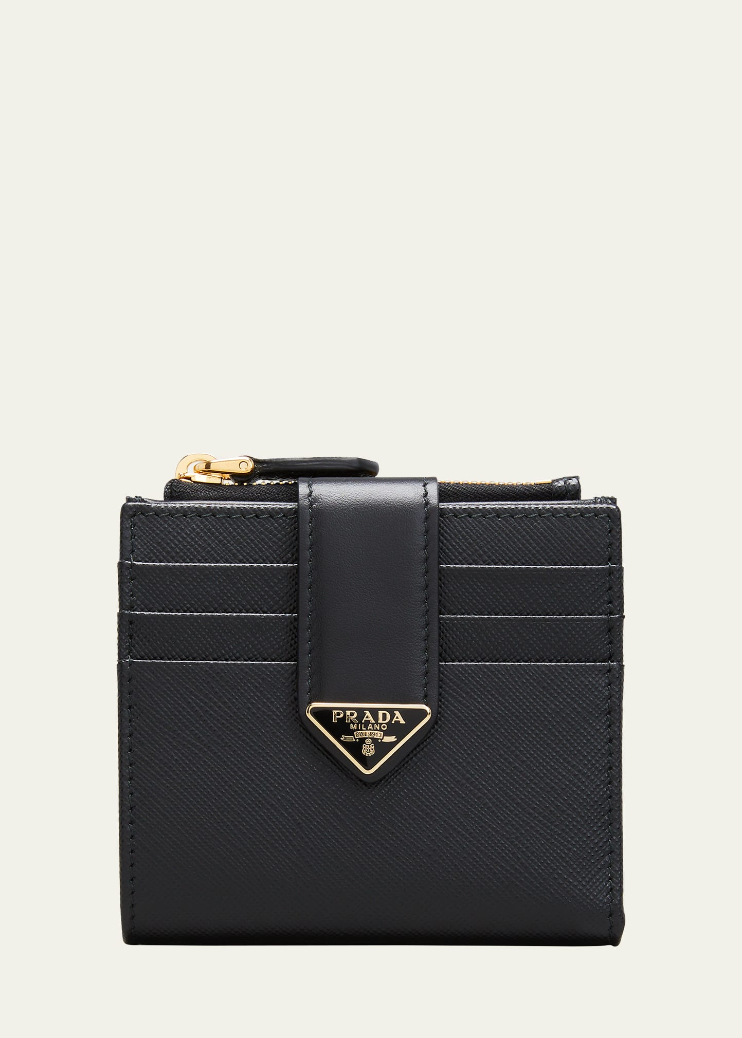 Prada Small Leather Wallet With Triangle Snap In F0002 Nero