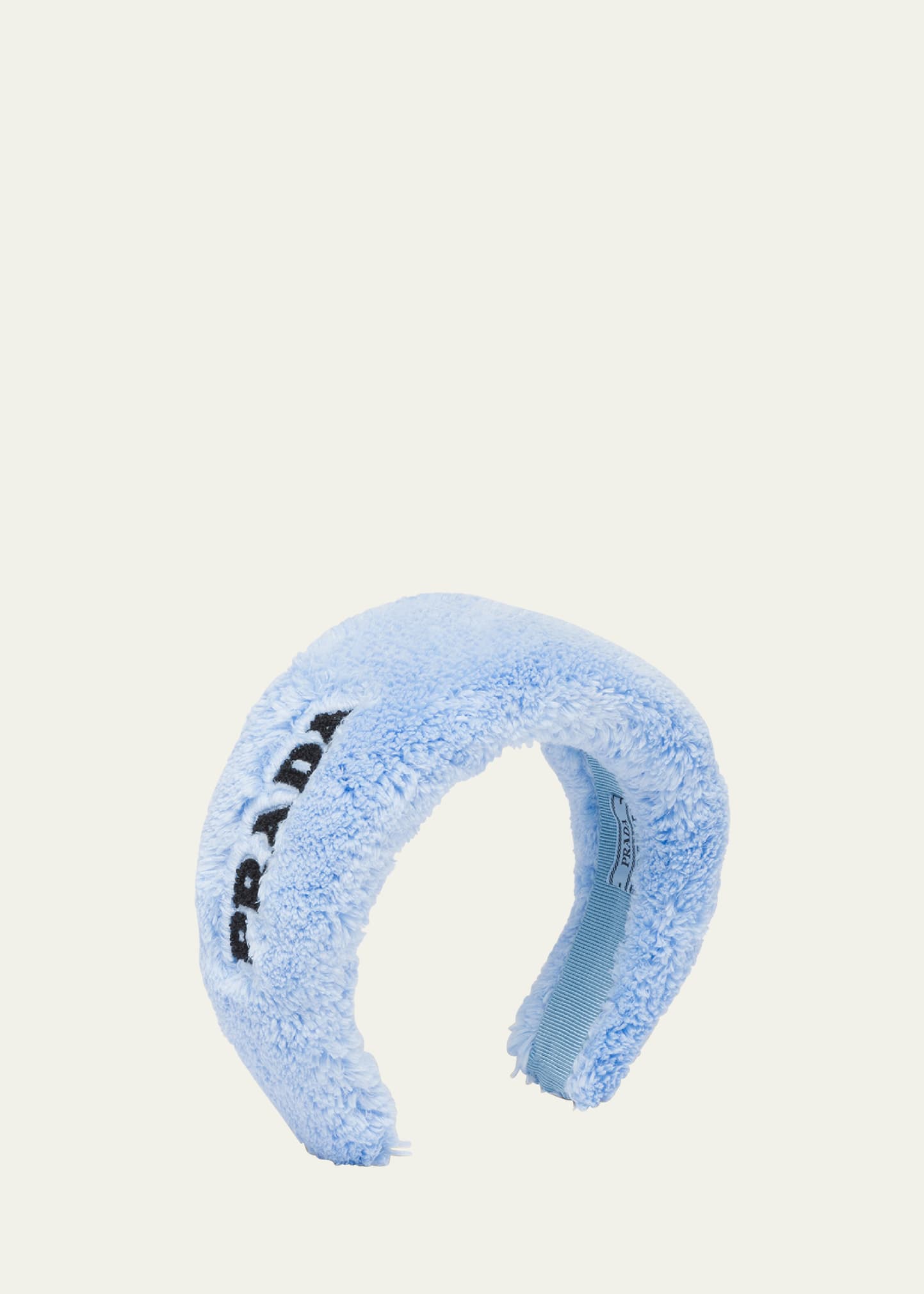 Shop Prada Puffy Logo Terry Cloth Headband In F0d4o Celeste Ner