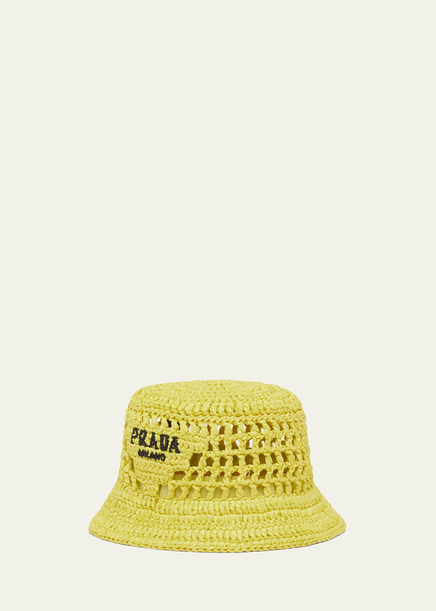 PRADA LOGO CUTOUT RAFFIA BUCKET HAT