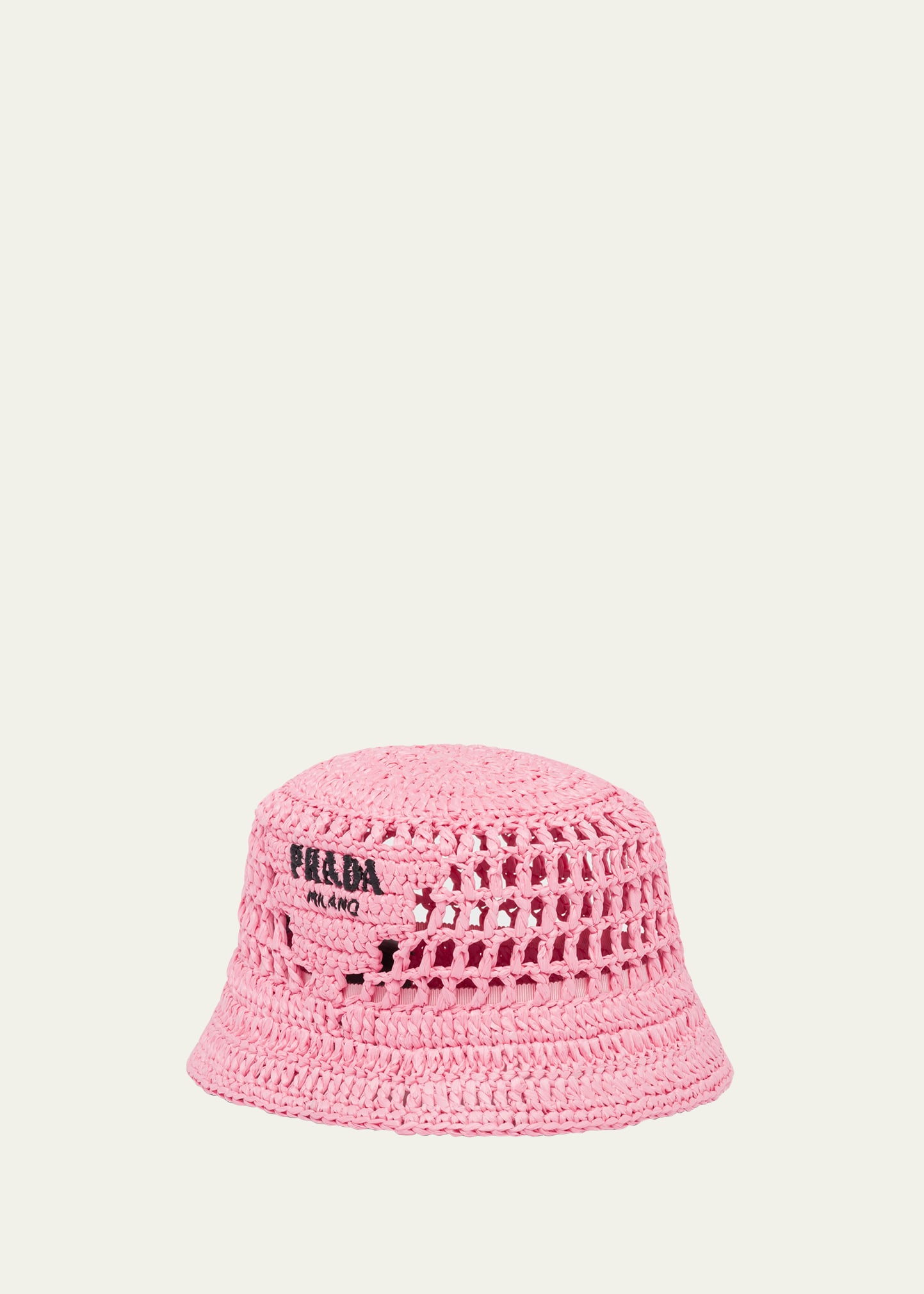 Prada Embroidered-logo Raffia Bucket Hat In Pink