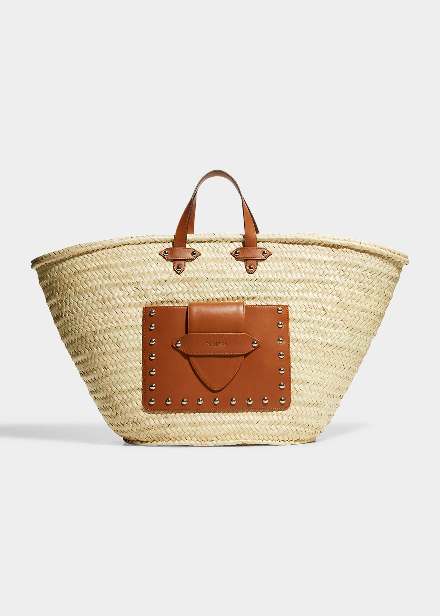POOLSIDE LARGE STUDDED STRAW BEACH TOTE BAG