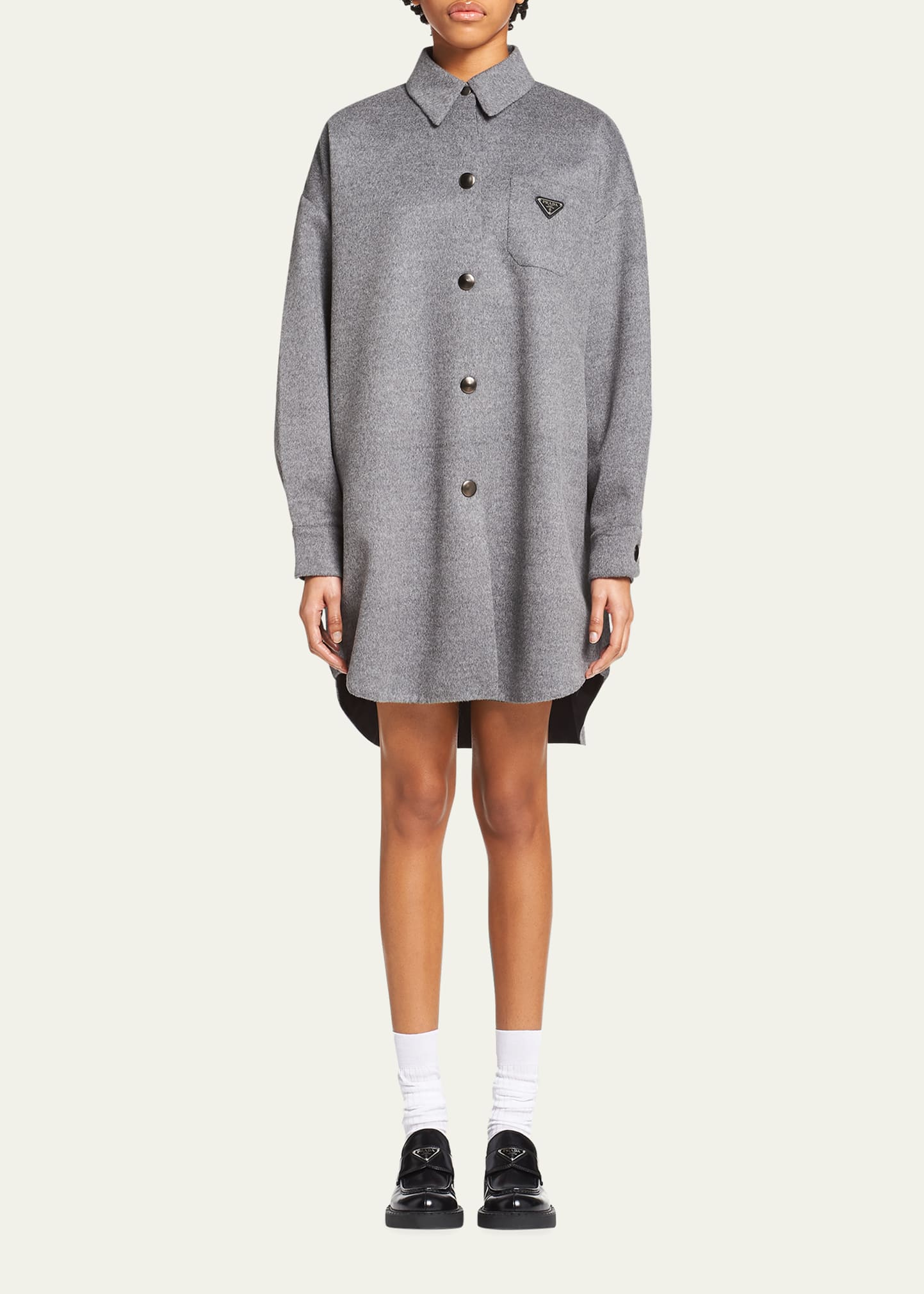 Prada Cashgora Piuma Oversize Button-front Coat In F0031grigio