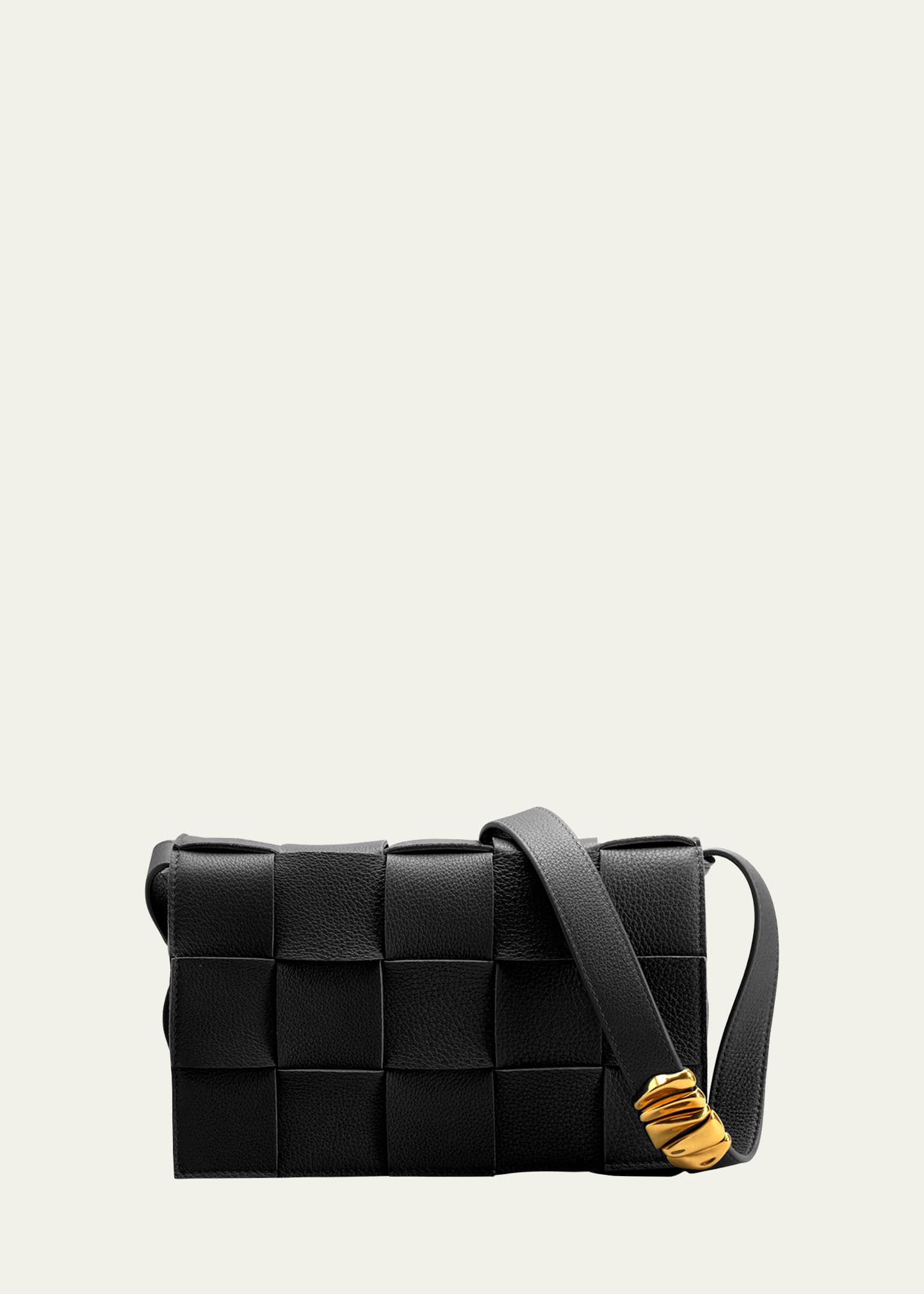 Bottega Veneta Cassette Woven Leather Crossbody Bag In Black