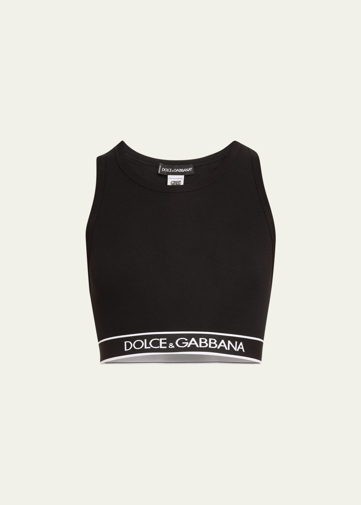 Dolce & Gabbana High-neck Stretch Ribbed Cotton Bra Top In Nero