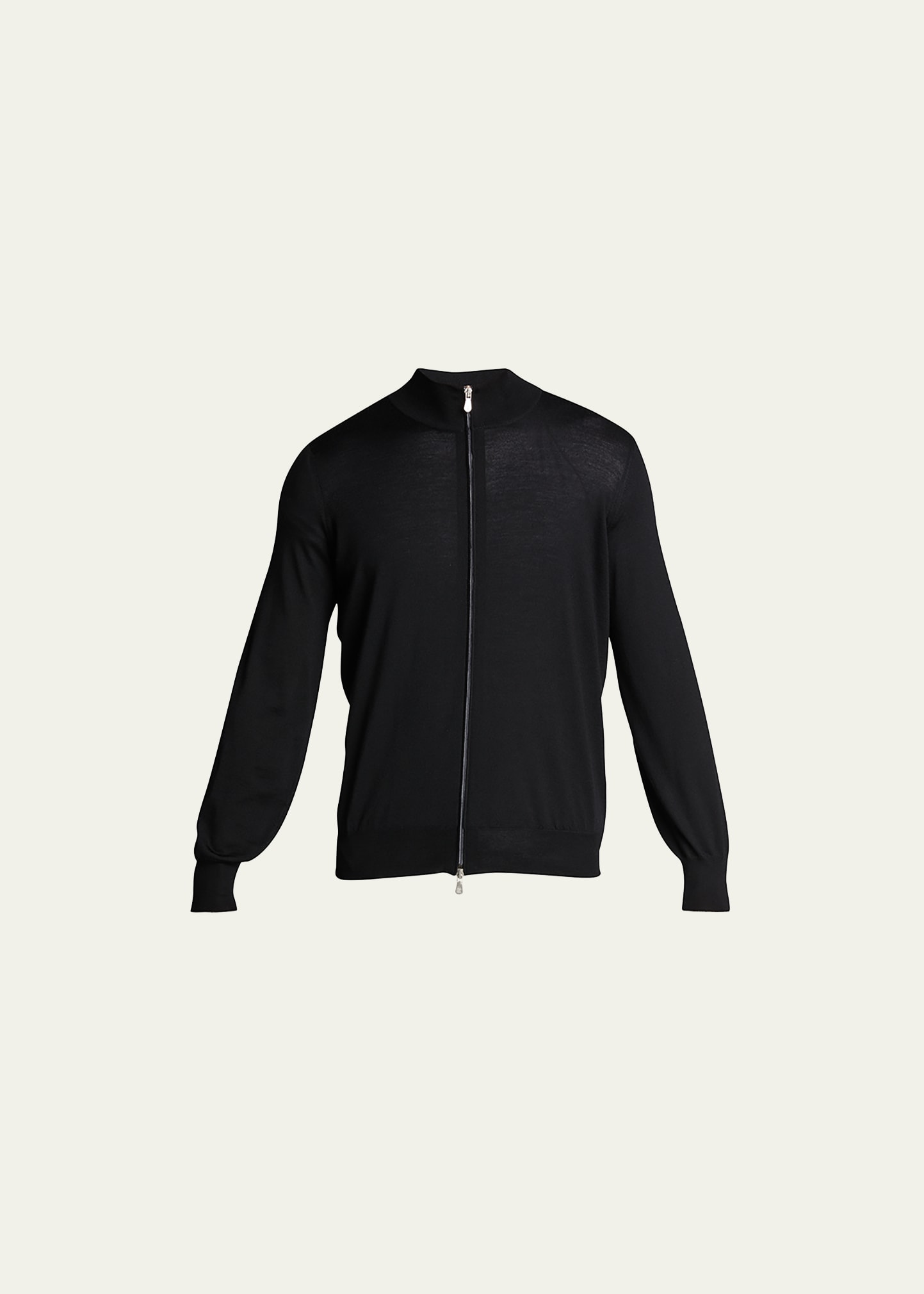 Brunello Cucinelli Men's Fine-gauge Wool/cashmere Zip Cardigan In Black