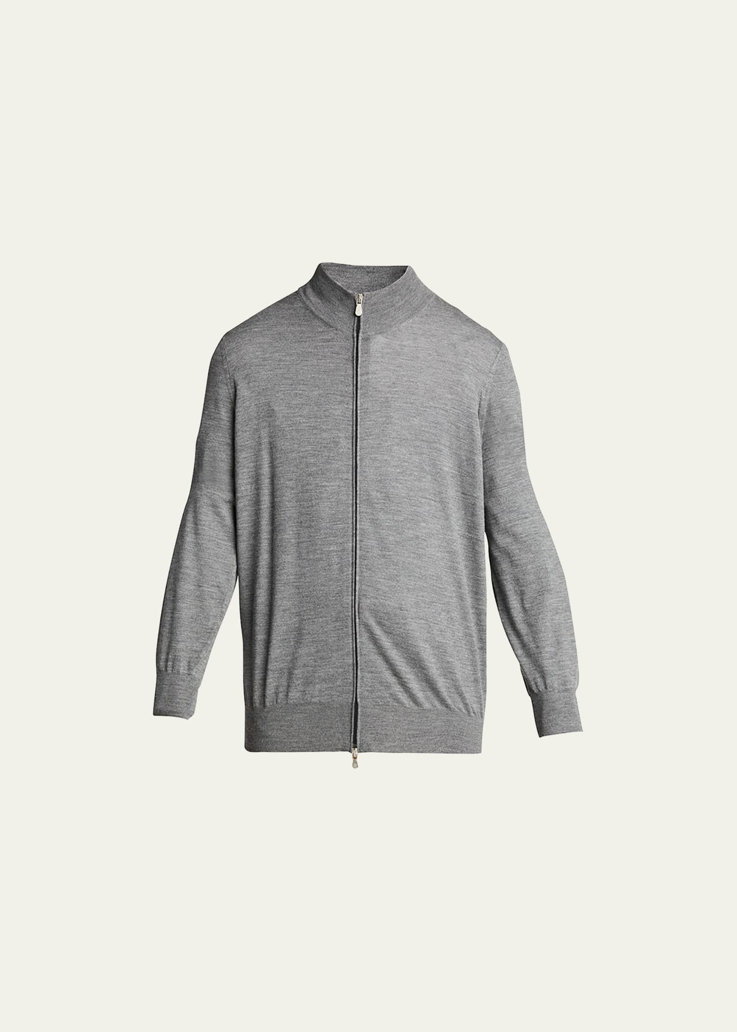 Brunello Cucinelli Men's Fine-gauge Wool/cashmere Zip Cardigan In Medium Grey