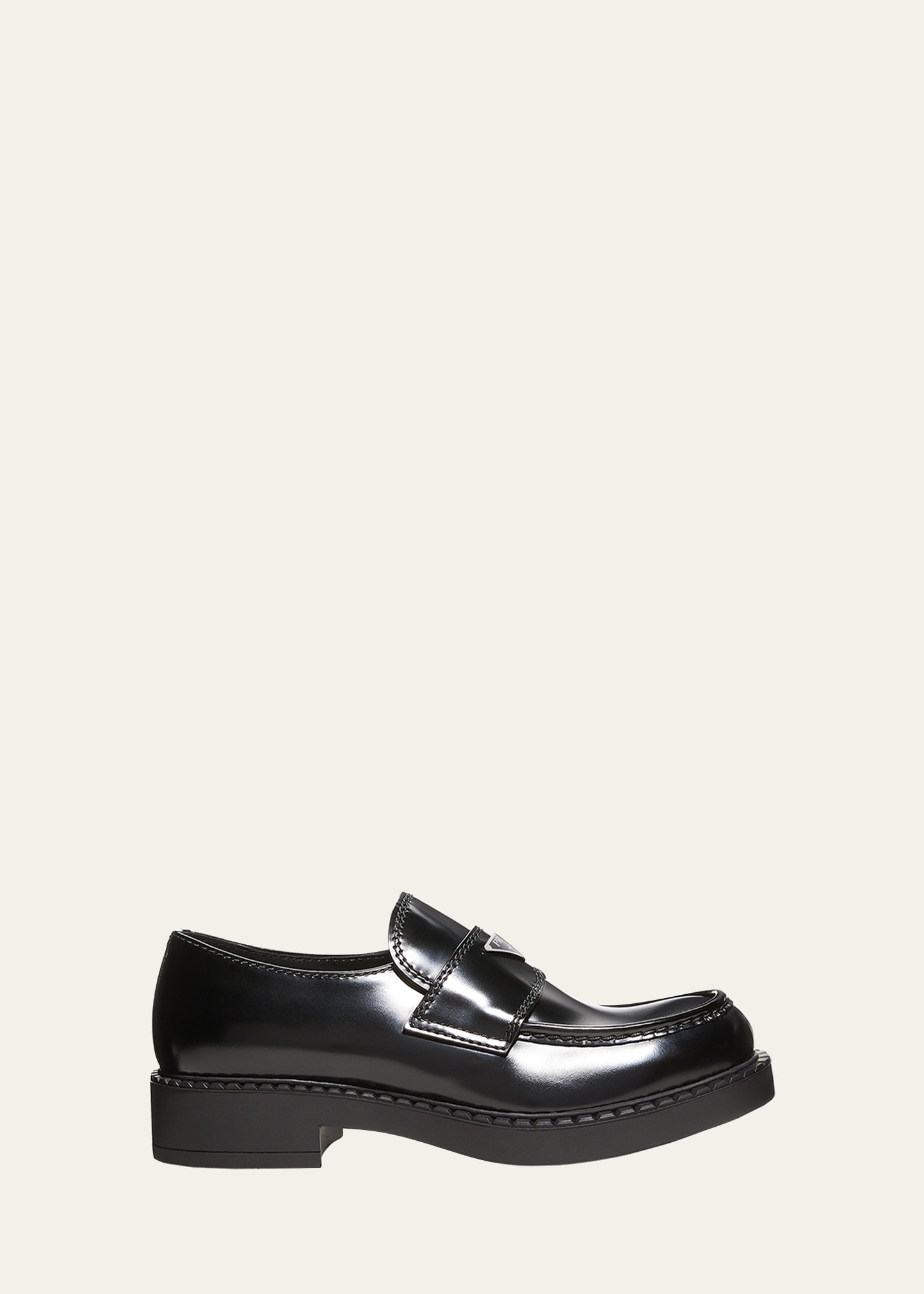 Shop Prada Men's Triangle Logo Leather Loafers In Black