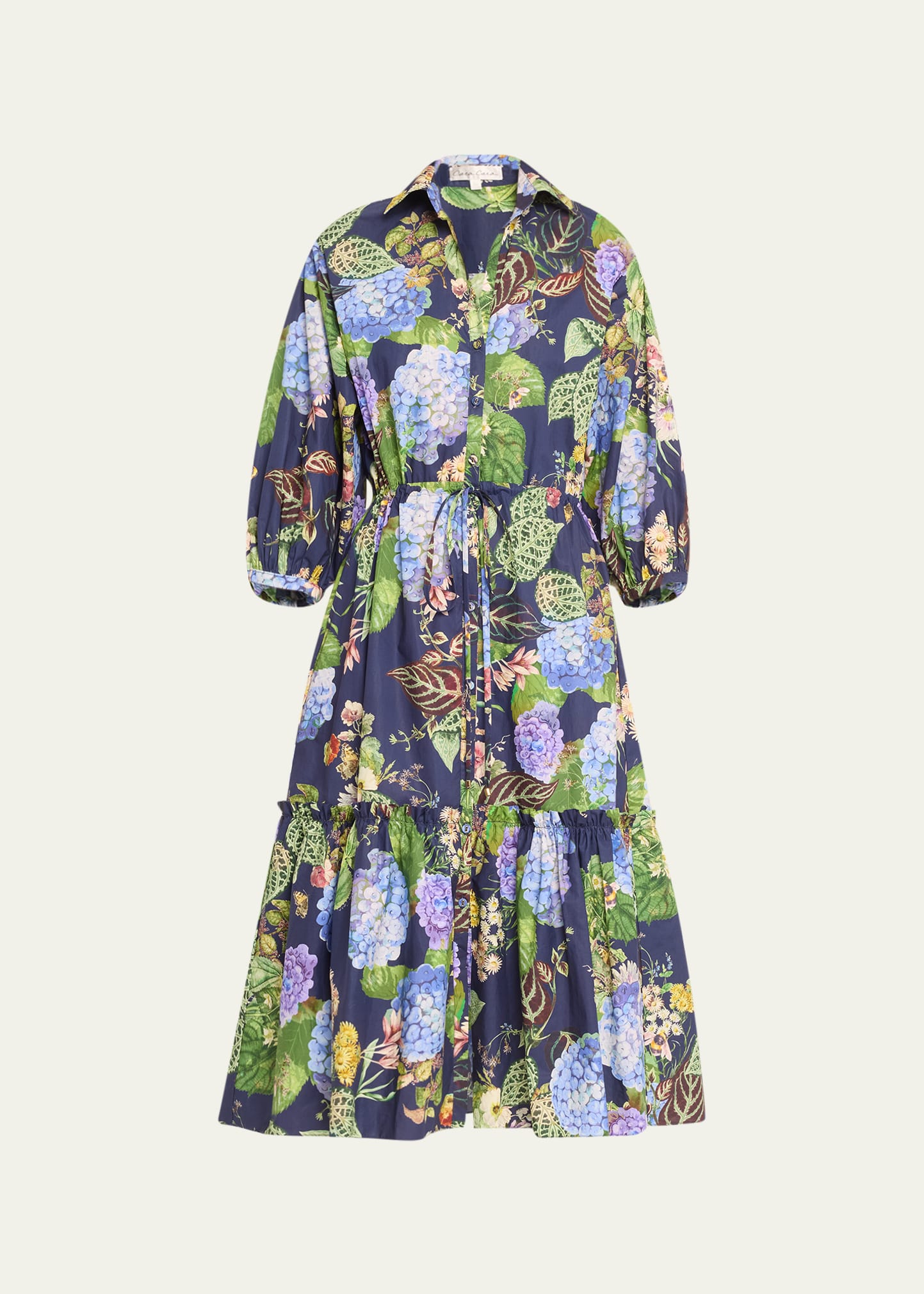 Cara Cara Hutton Puff-sleeve Midi Shirtdress In Avery Floral Even