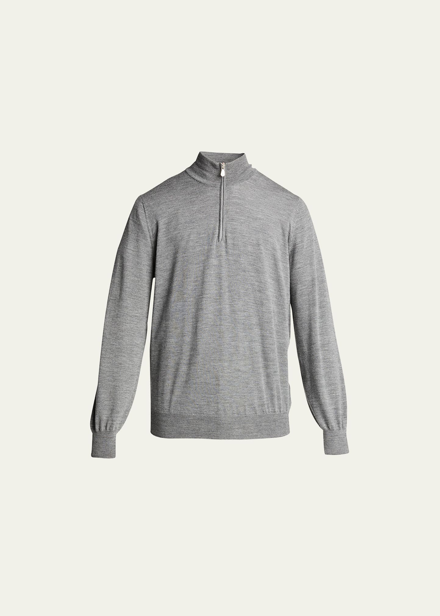 Brunello Cucinelli Men's Wool-cashmere 1/4-zip Sweater In Medium Grey