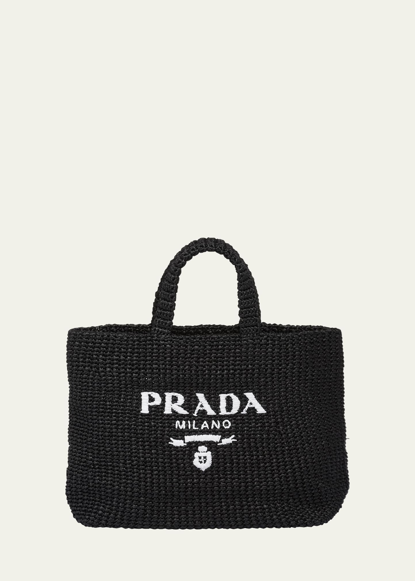 Prada Logo Striped Raffia Shoulder Bag