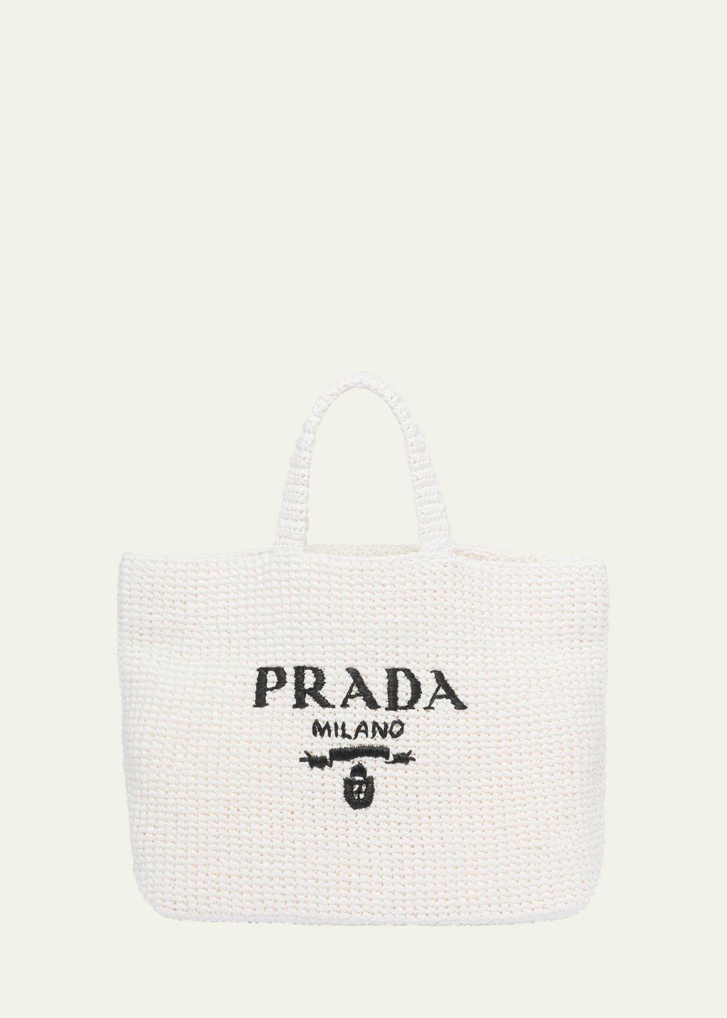 Prada Logo Striped Raffia Shoulder Bag