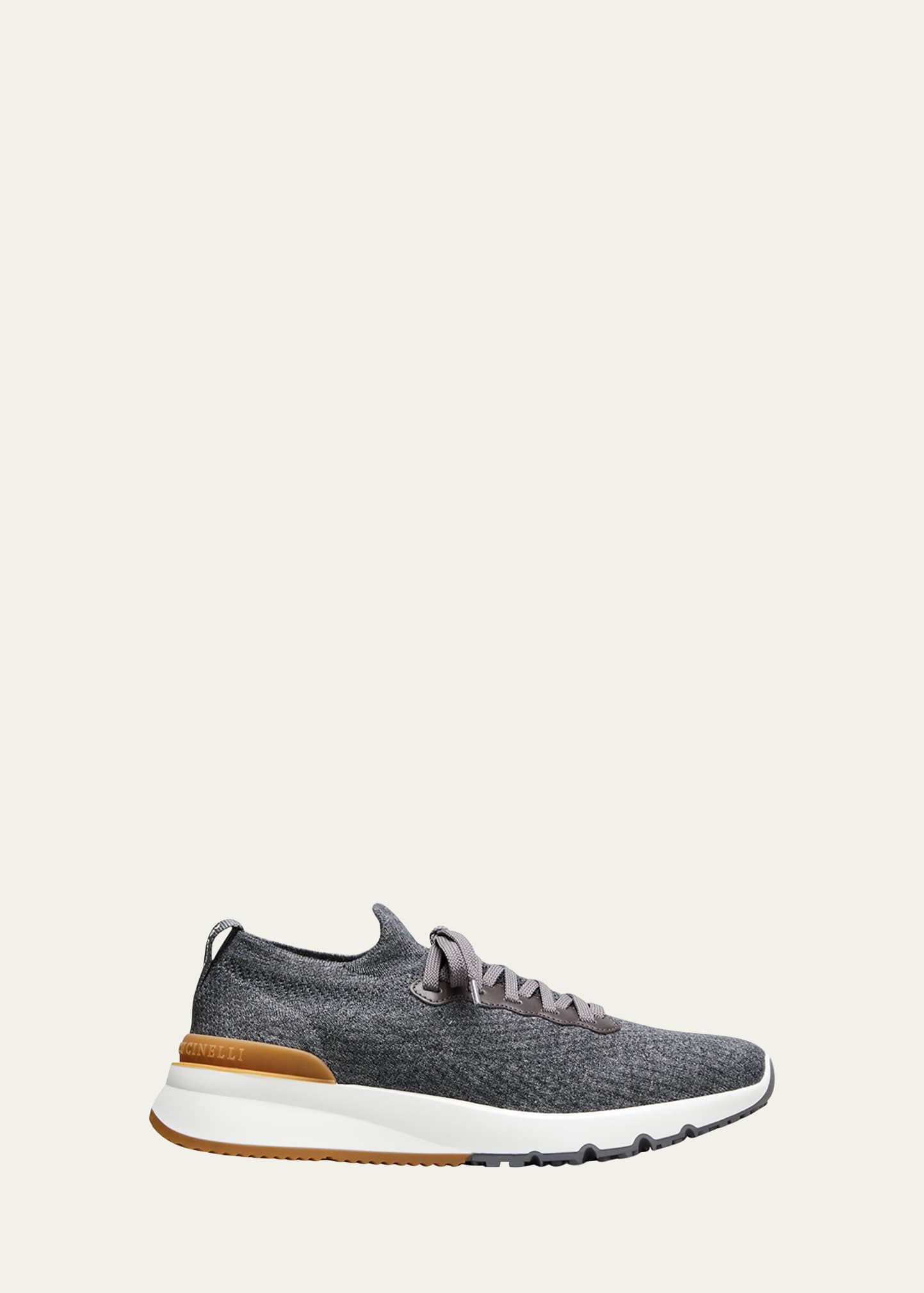Brunello Cucinelli Men's Stretch Knit Trainer Sneakers In Grey