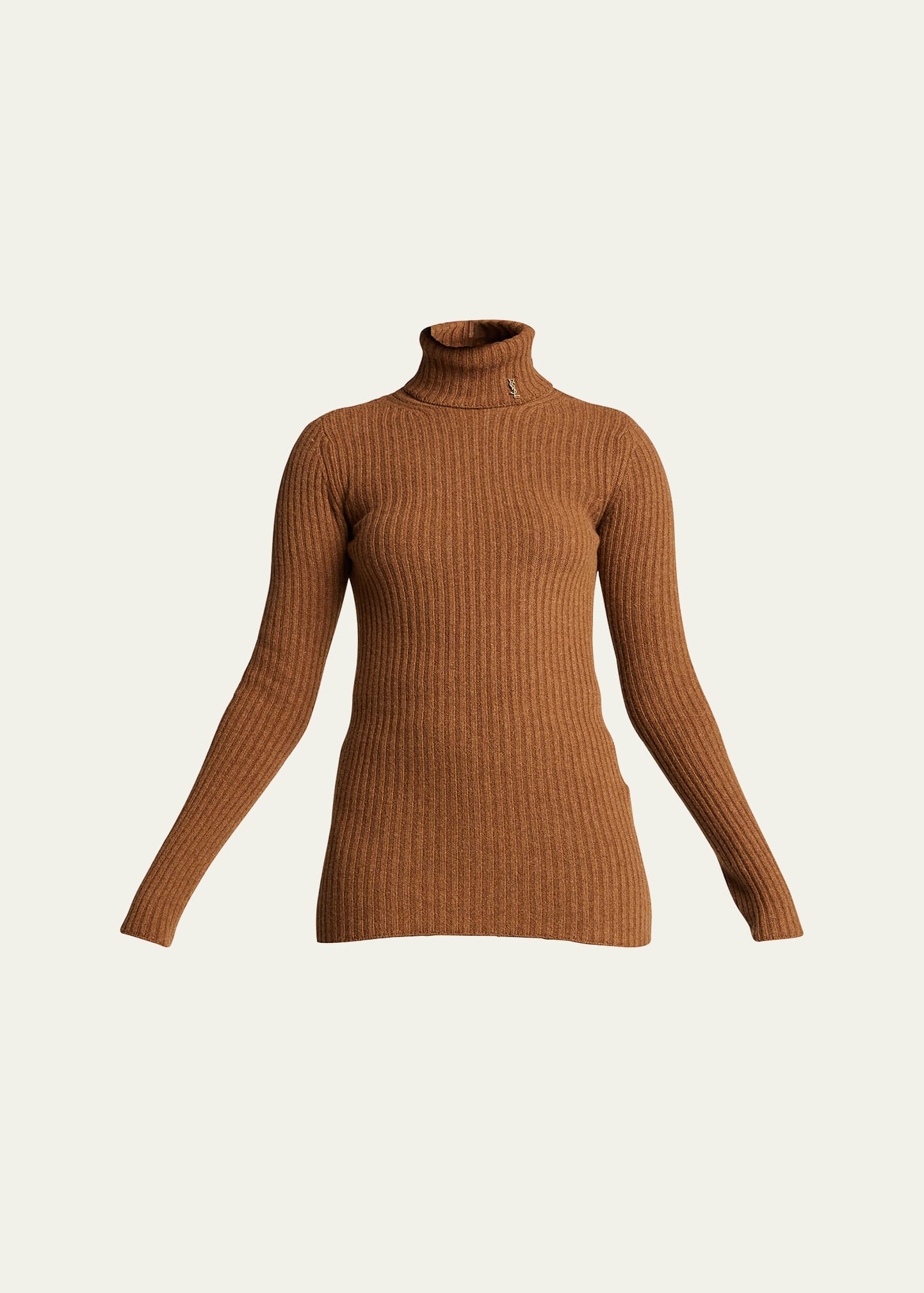 Saint Laurent Ribbed-knit Wool And Cashmere Turtleneck Sweater In Camel