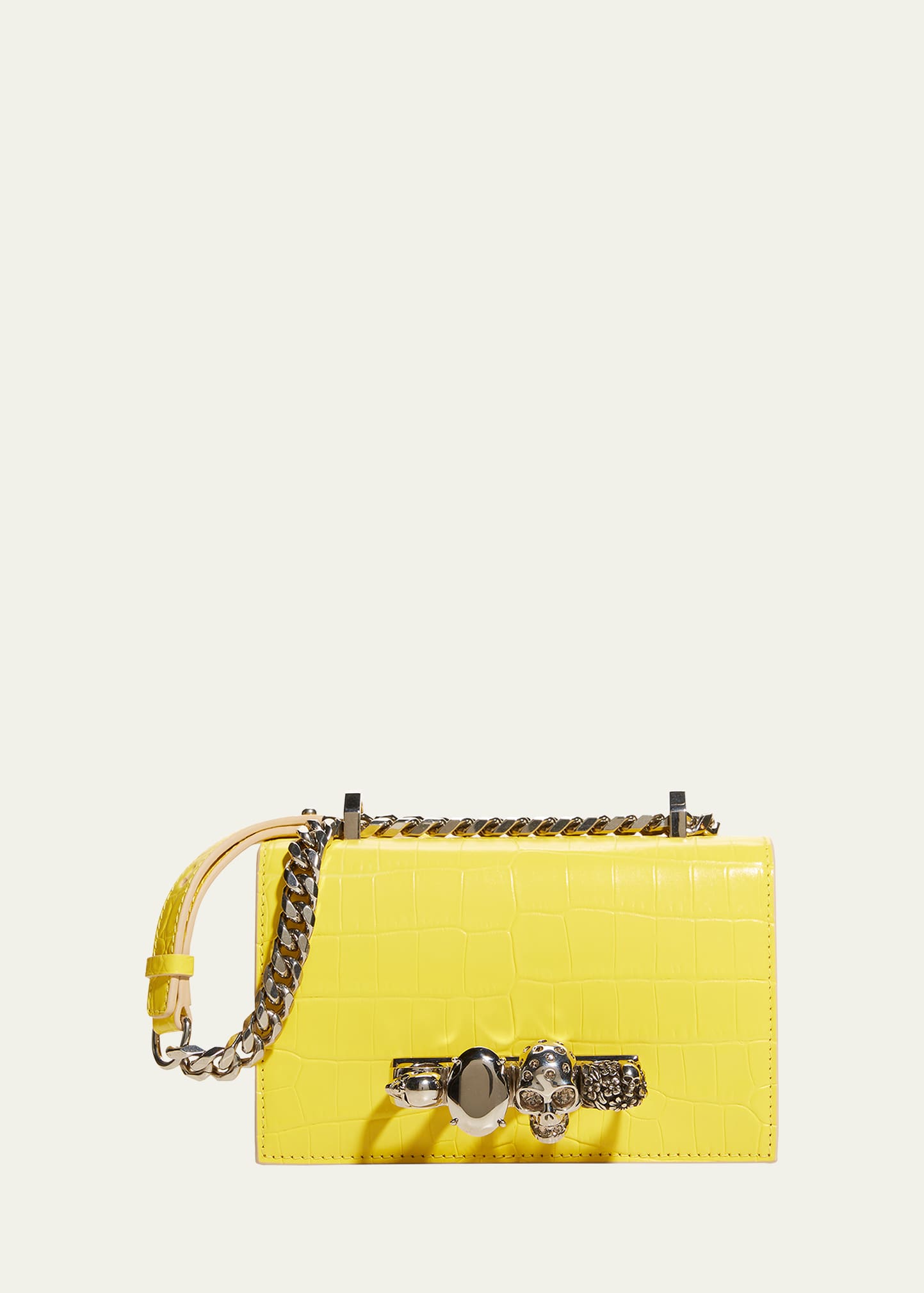 Alexander Mcqueen Jeweled Mini Mock-croc Satchel Bag In Yellow
