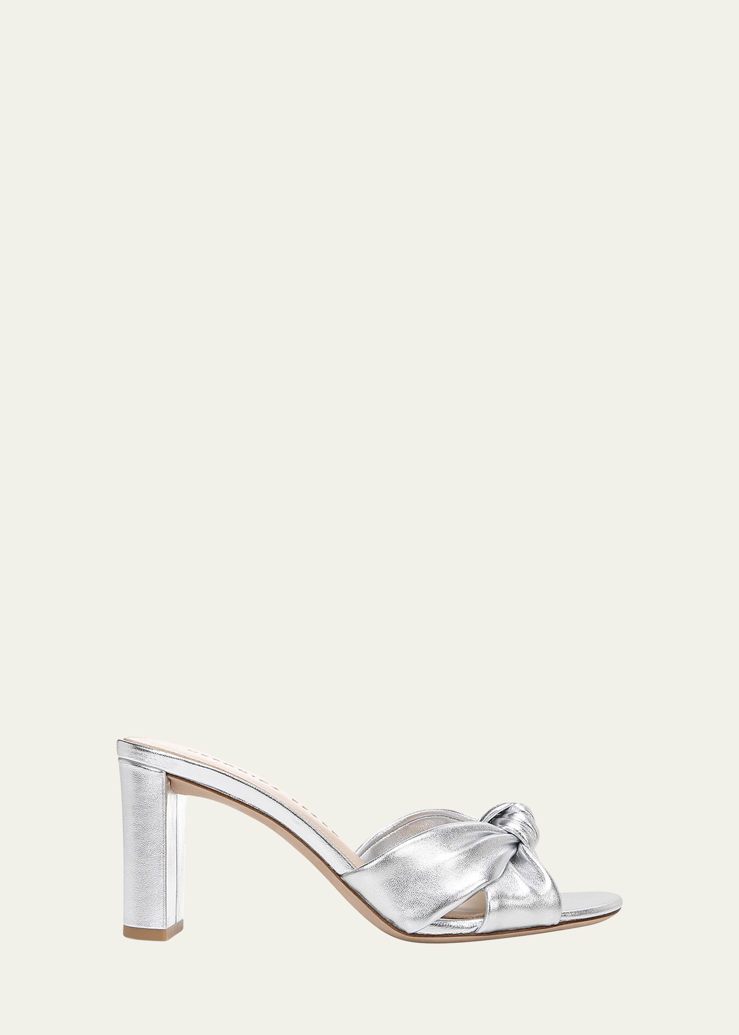 Veronica Beard Ganita Metallic Knot Slide Sandals In Platinum Gold Lea