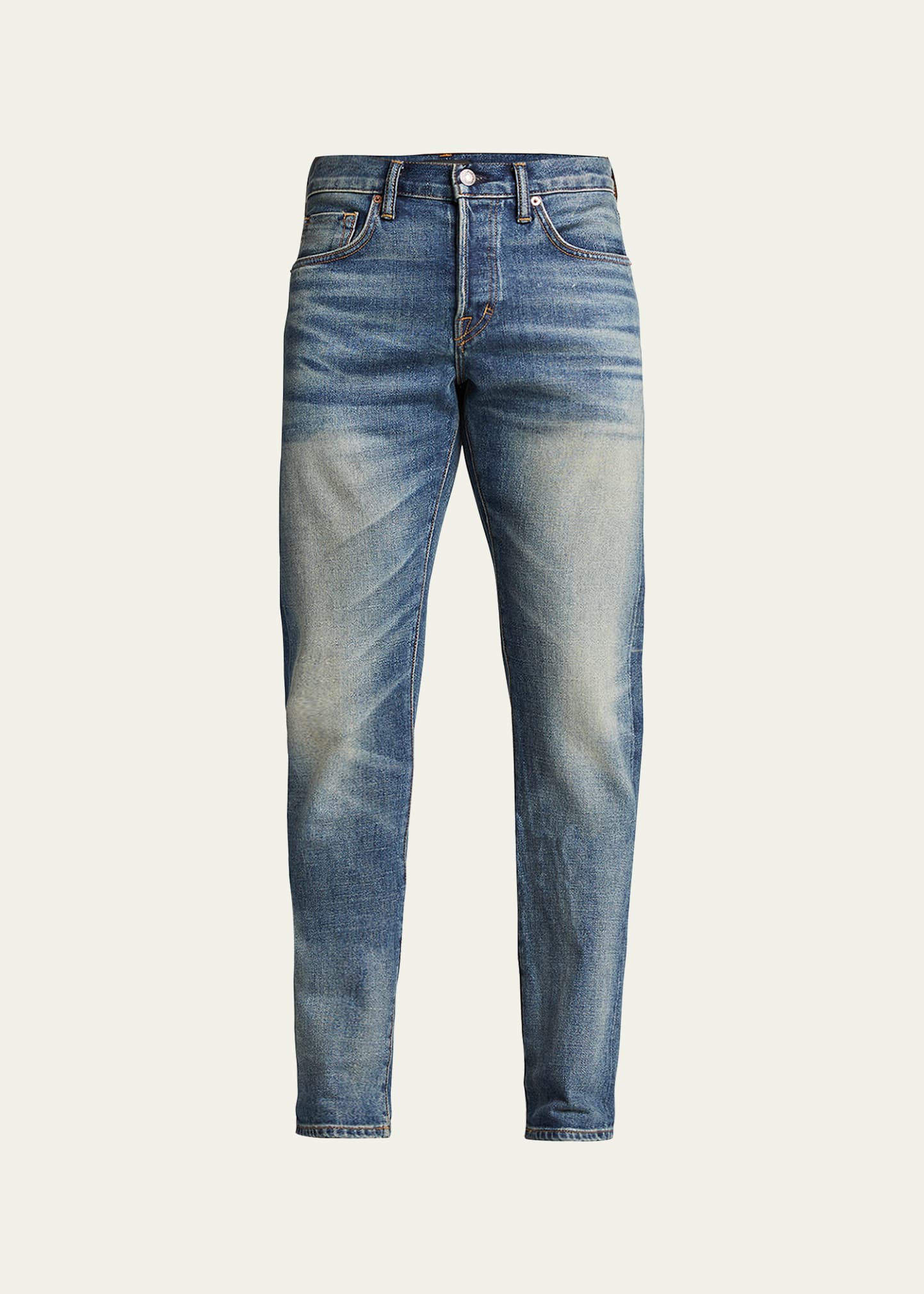 Shop Tom Ford Men's Slim-fit 70s Selvedge Jeans In Medium Blue Solid