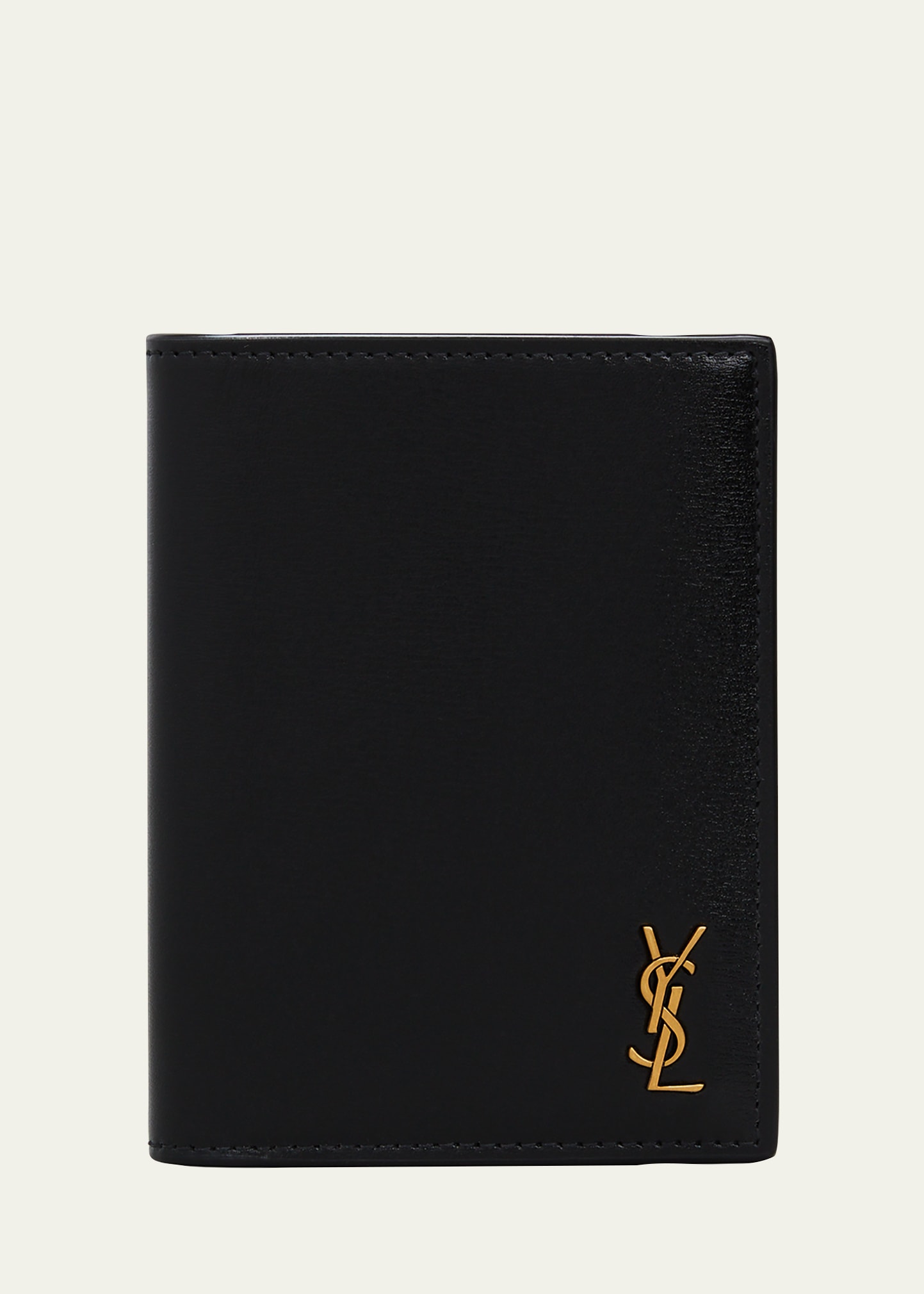 Saint Laurent Men's Ysl Leather Wallet In Nero