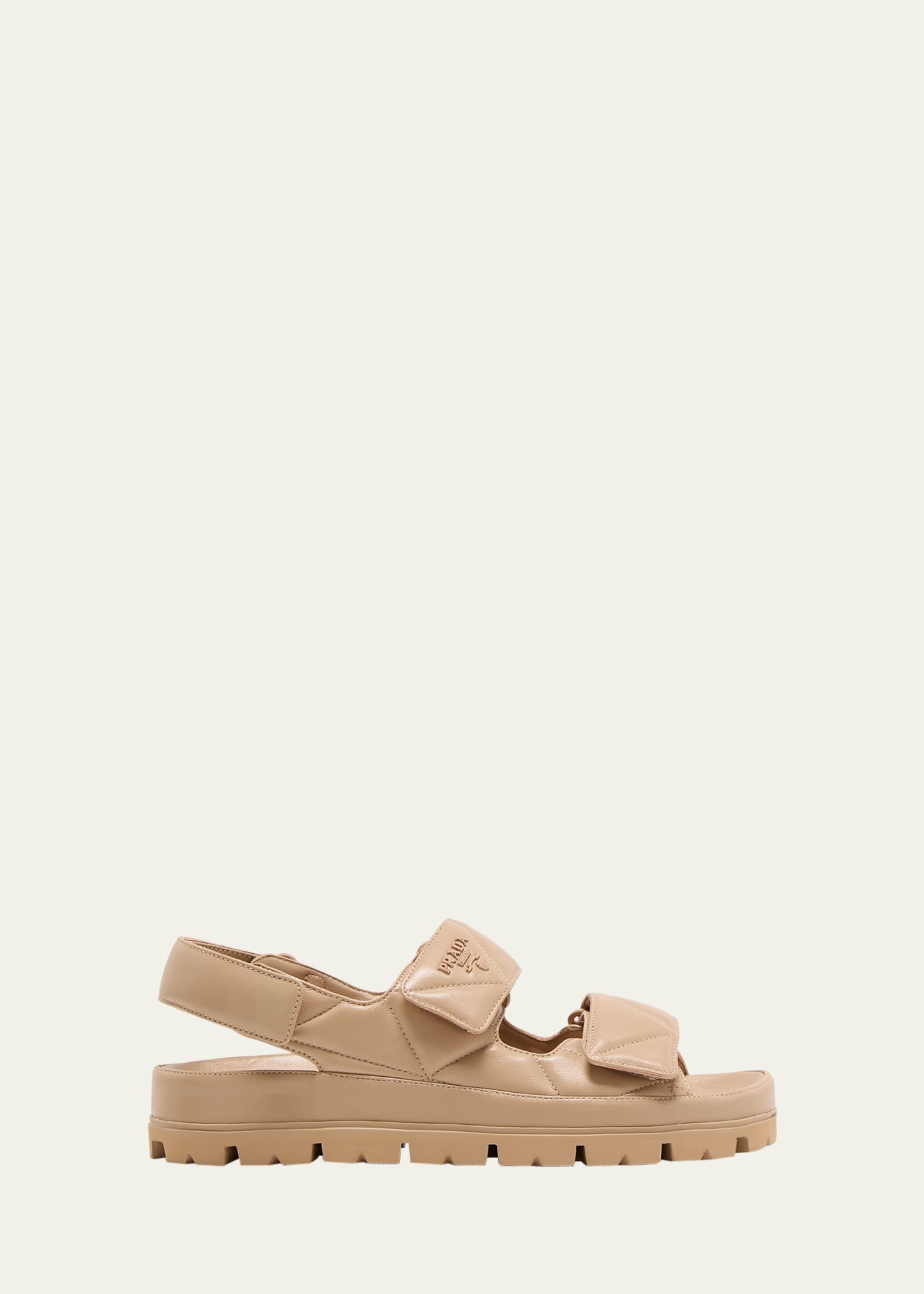 Shop Prada Quilted Leather Slingback Sporty Sandals In Sabbia
