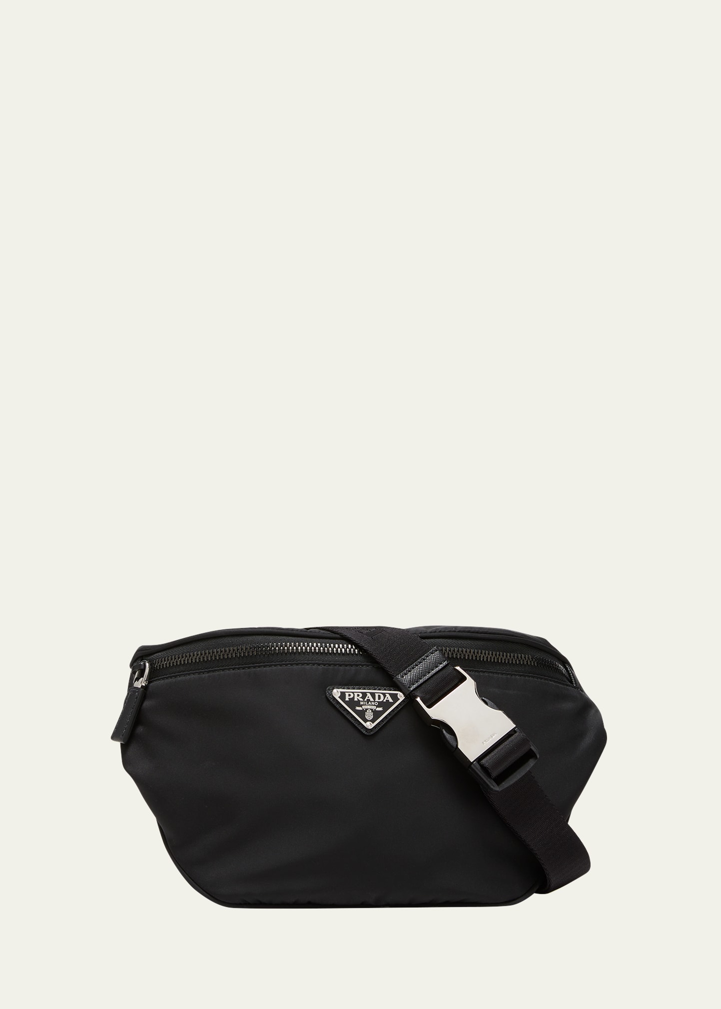 Prada Men's Nylon And Saffiano Leather Belt Bag In F0002 Nero
