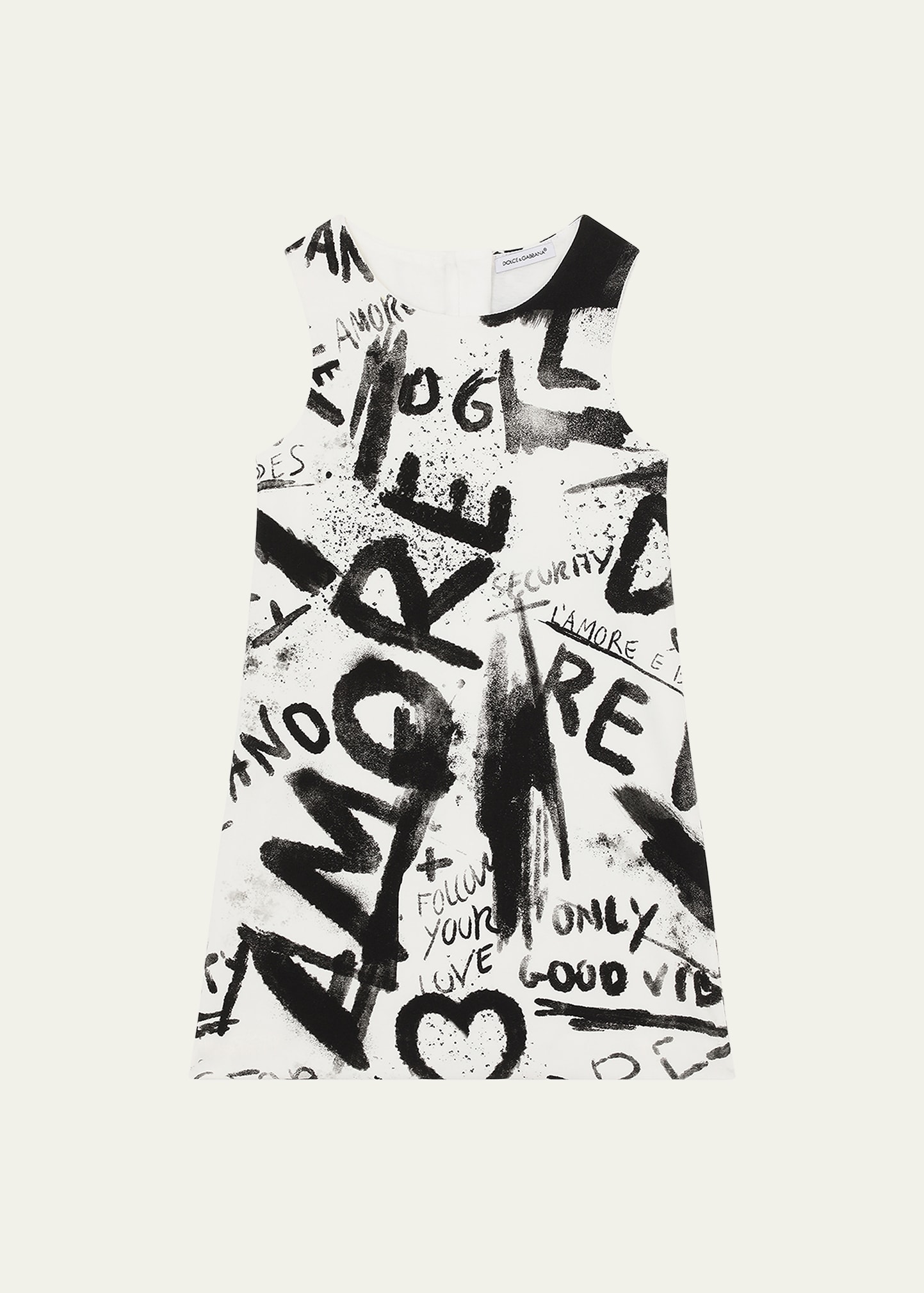 Shop Dolce & Gabbana Girl's Graffiti Amore Print Dress In White/black