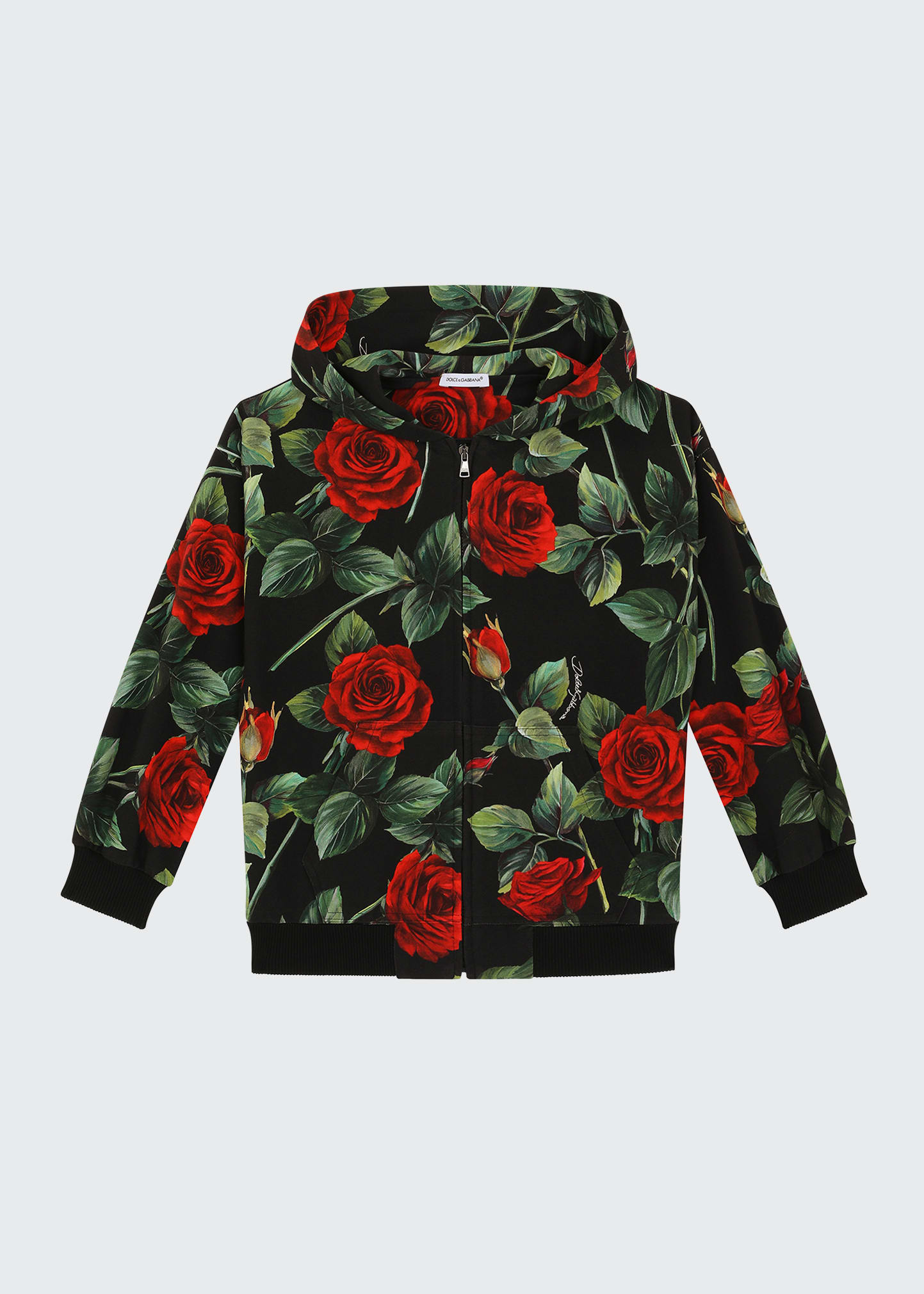 Dolce & Gabbana Kids' Girl's Rose-print Track Hooded Jacket In Rose Print