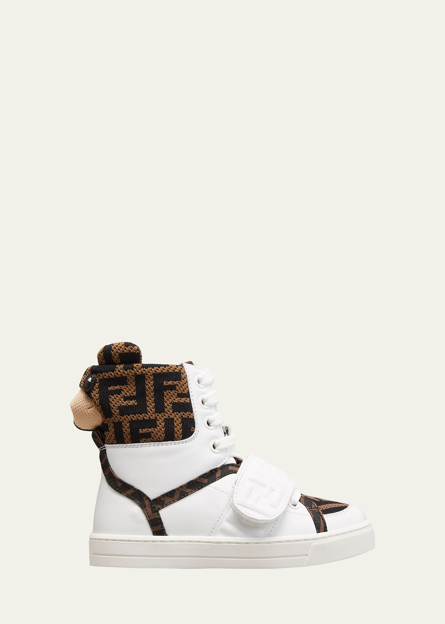 Fendi Kid's FF Logo High-Top Sneakers with 3D Bear Head, Toddler/Kids