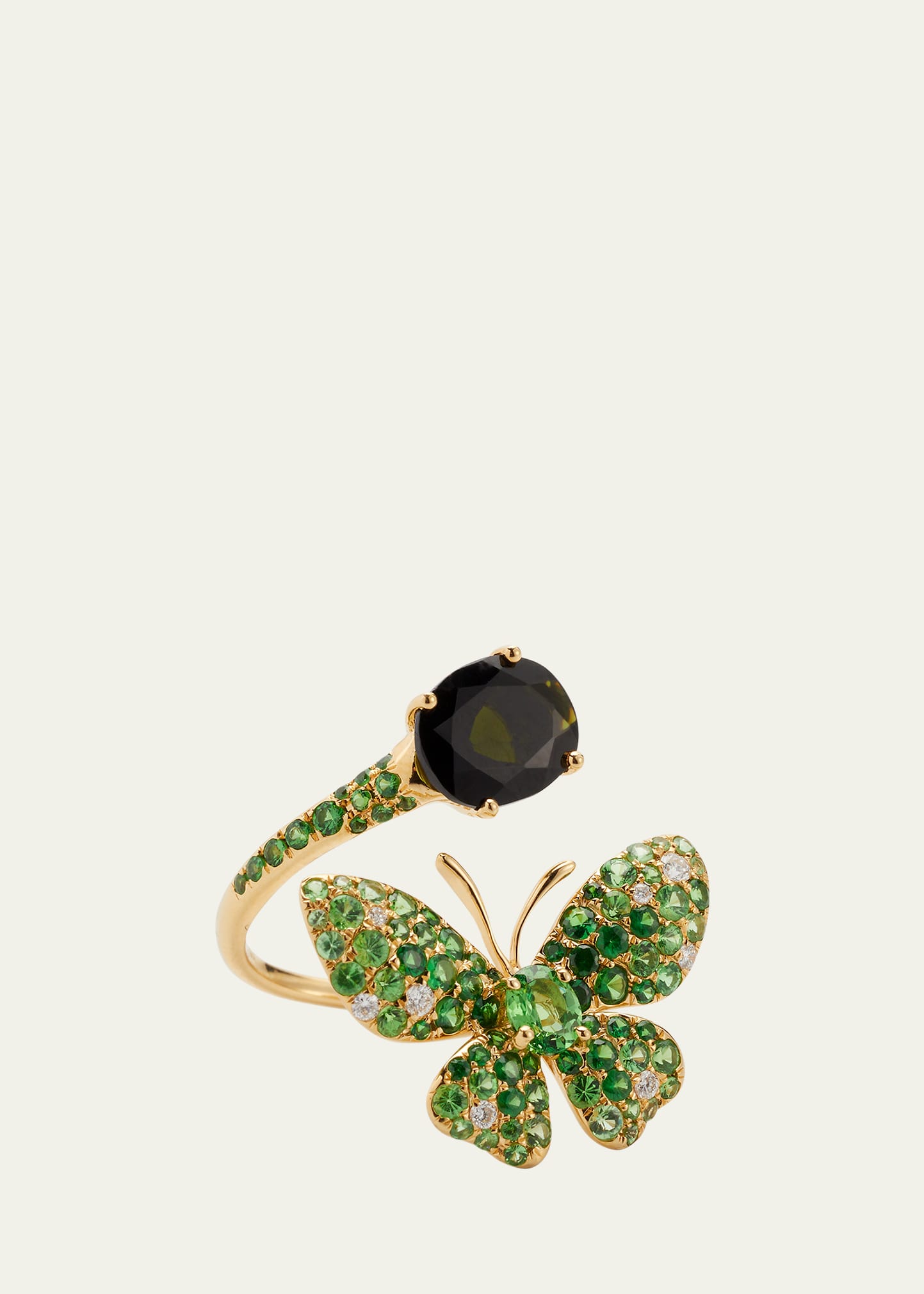 18k Yellow Gold Green Ring from Butterfly Collection, Size 6.5 and 7