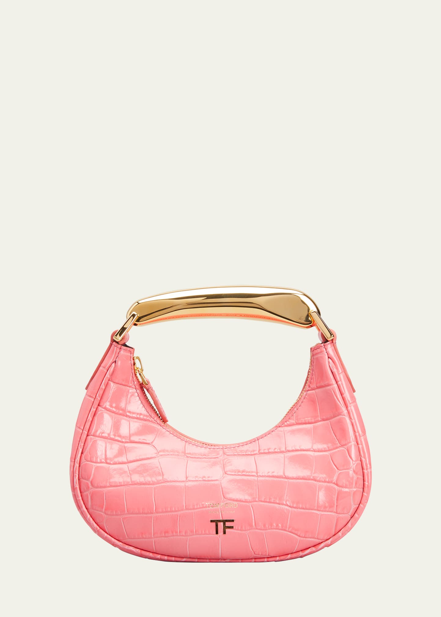 Tom Ford Bianca Mini Mock-croc Hobo Top Handle Bag In Coral Raspberry