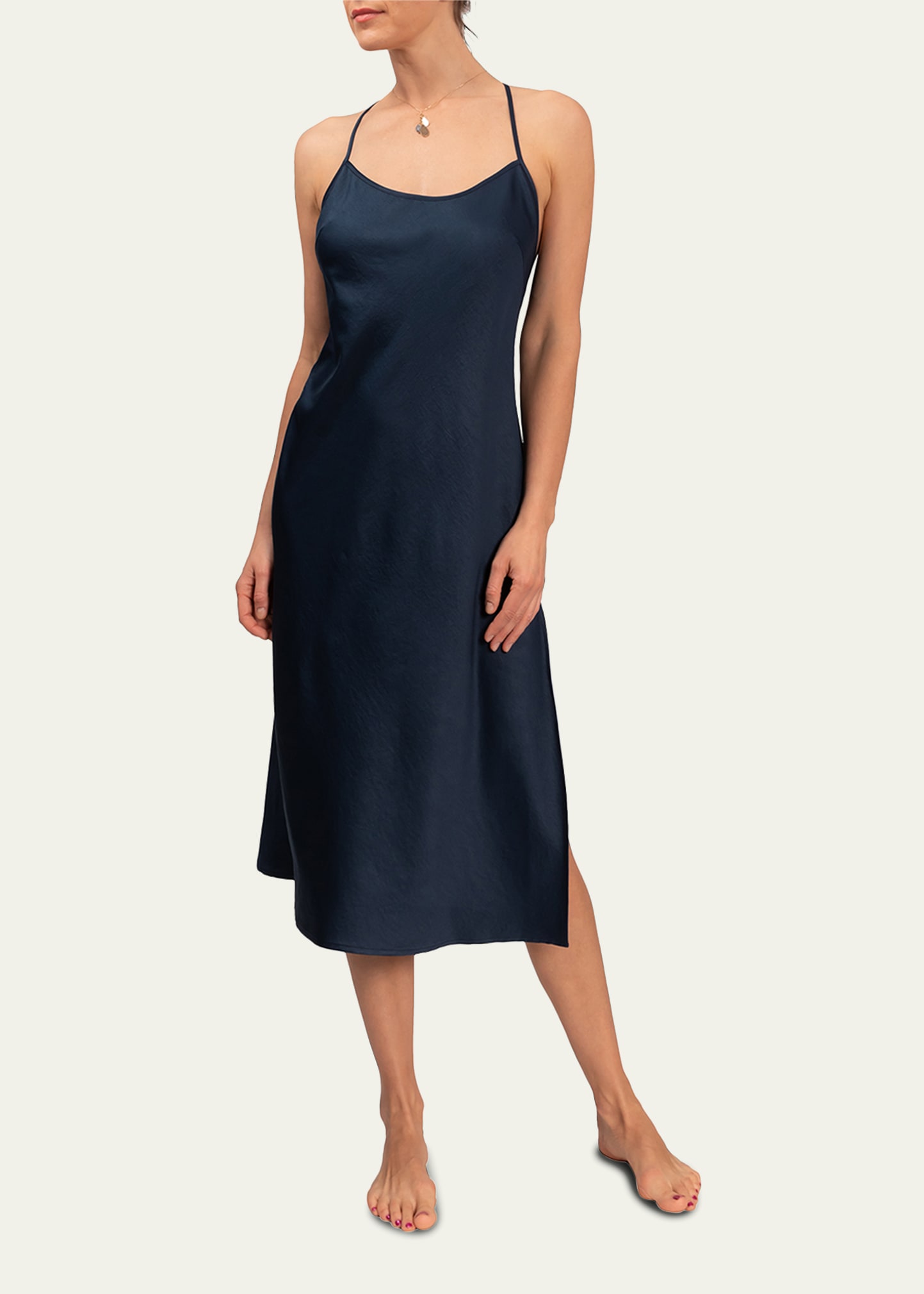 Everyday Ritual Sloan T-back Midi Nightgown In Inky Blue