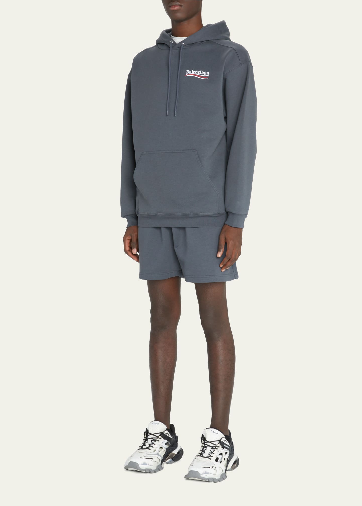 Balenciaga Men's Campaign Logo Pullover Hoodie In Gris/blanc