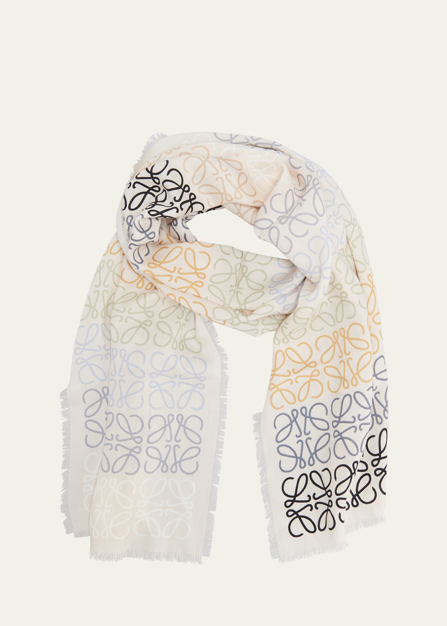 Loewe Wool-blend Anagram Lines Scarf In Multi Caramel