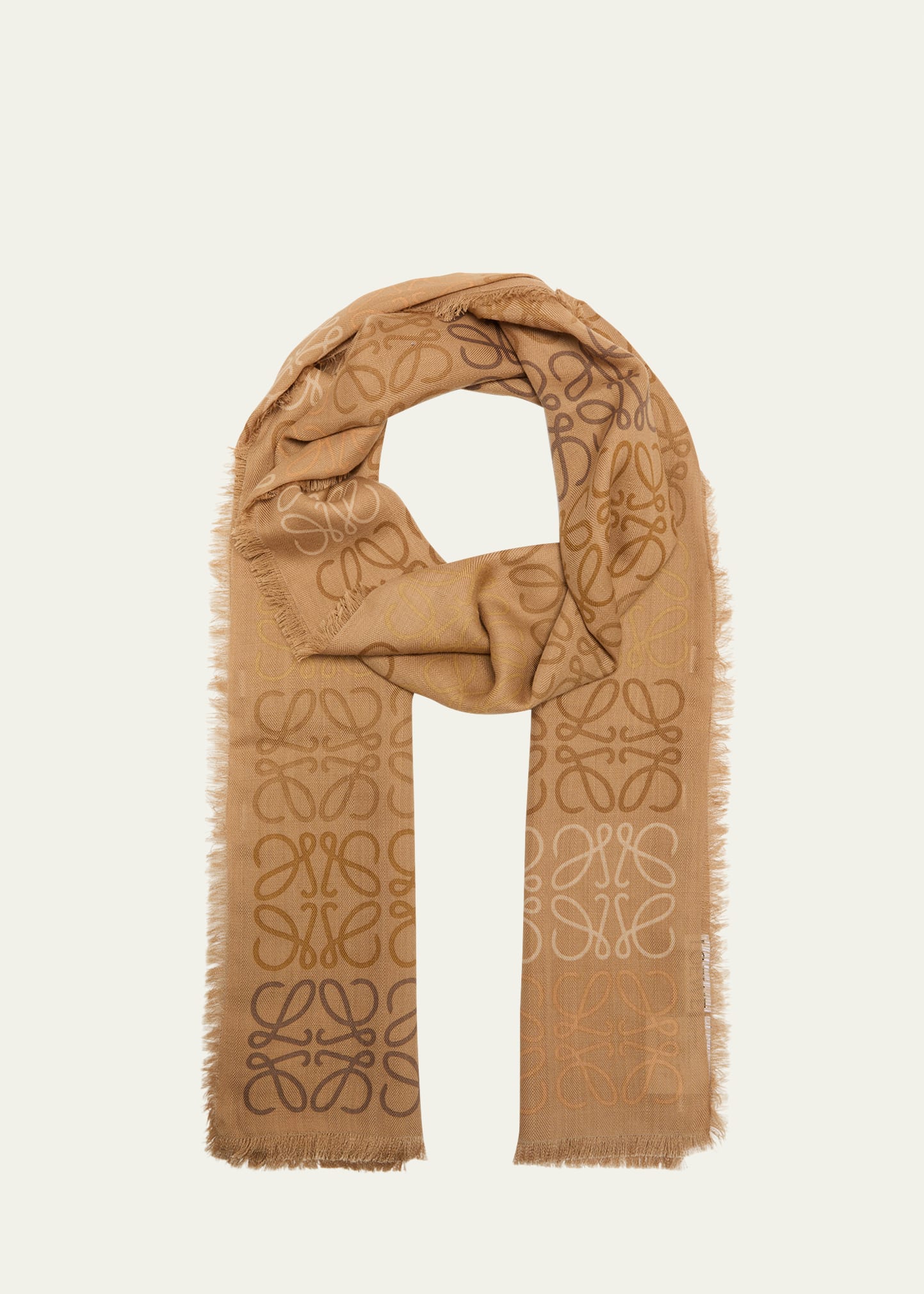 Loewe Wool-silk Anagram Scarf In Camel