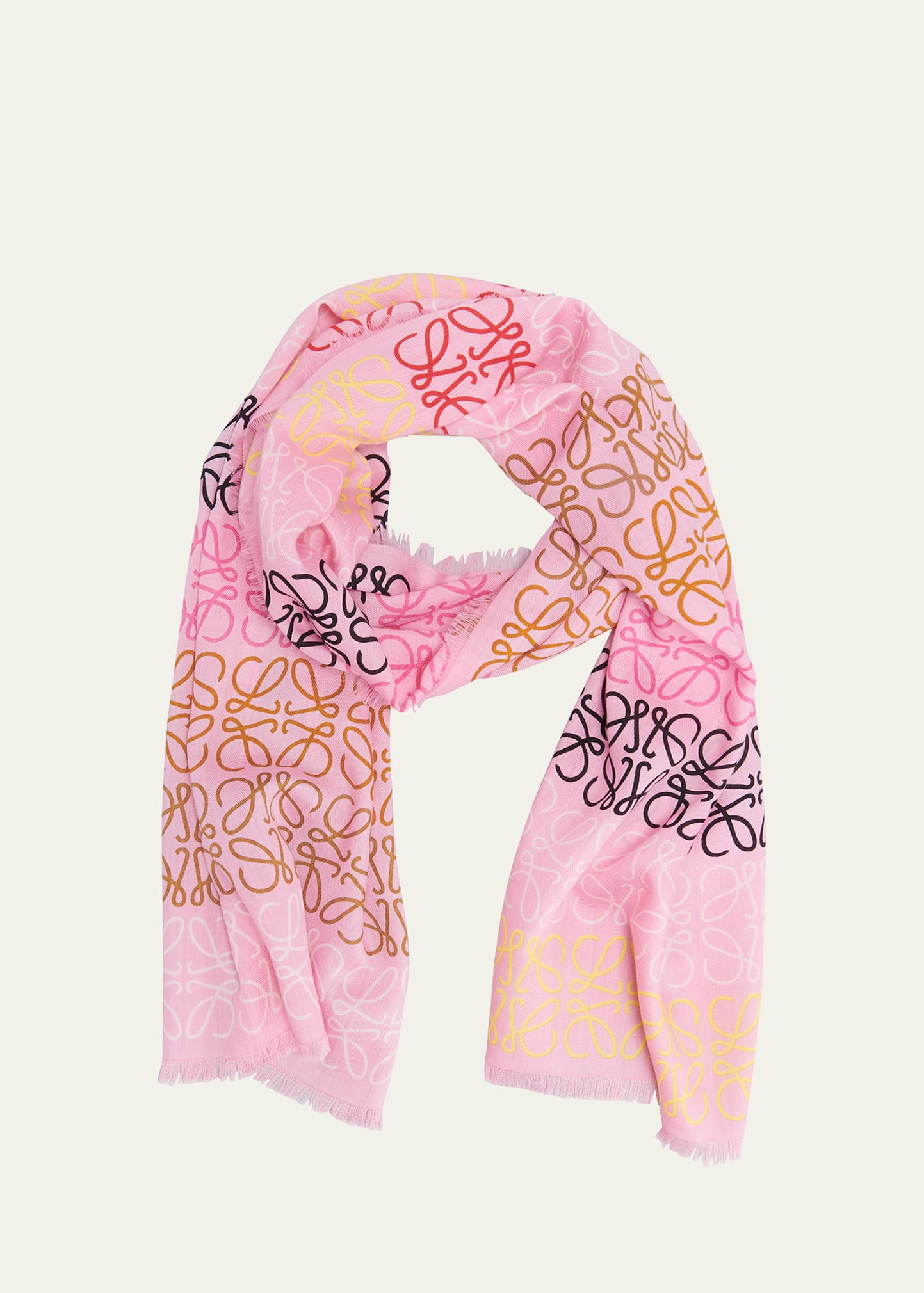 Loewe Fringed Printed Wool, Silk And Cashmere-blend Scarf In Pink Tulip Multi