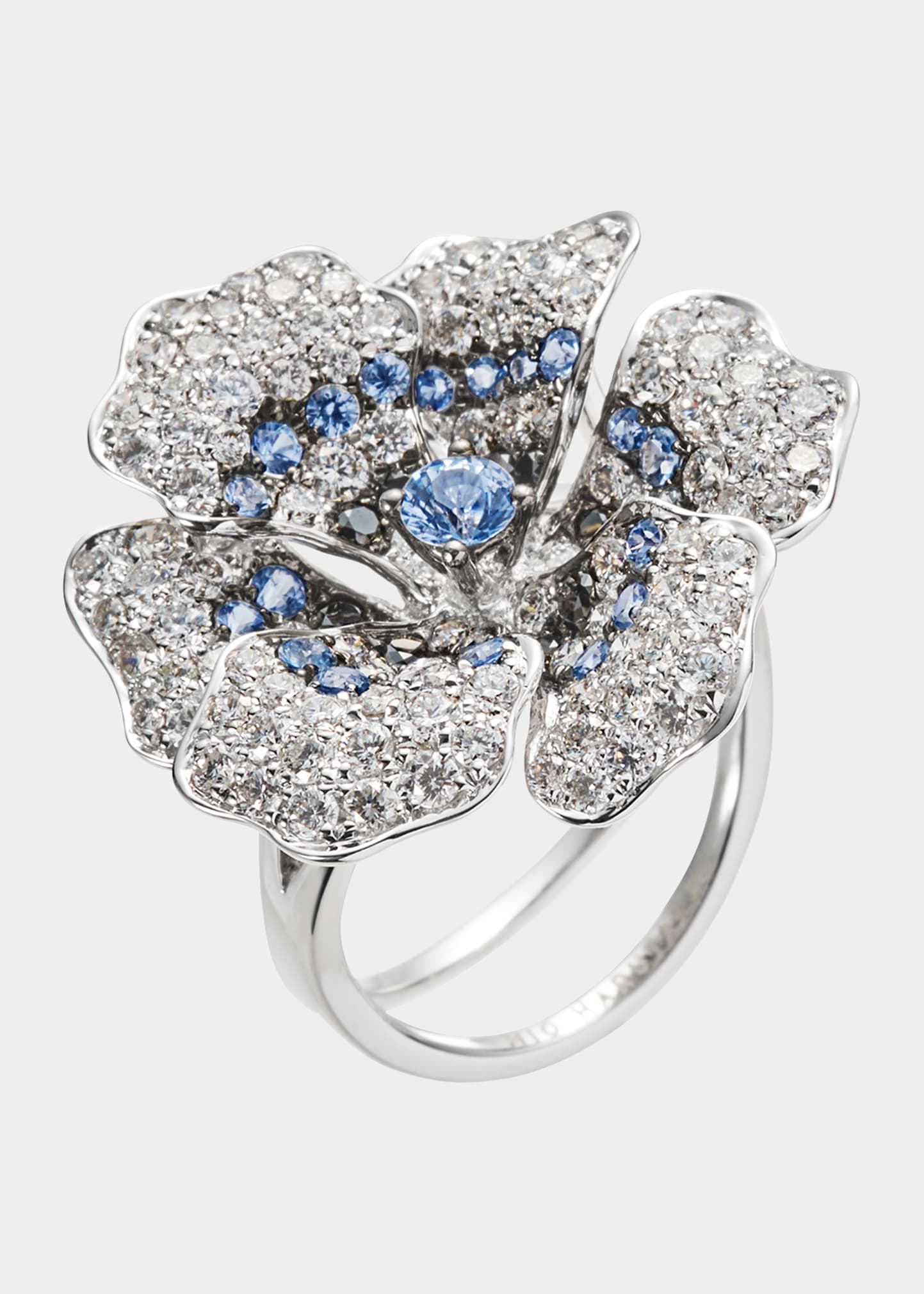 White Gold Anemone Ring with Blue Sapphires and Diamonds