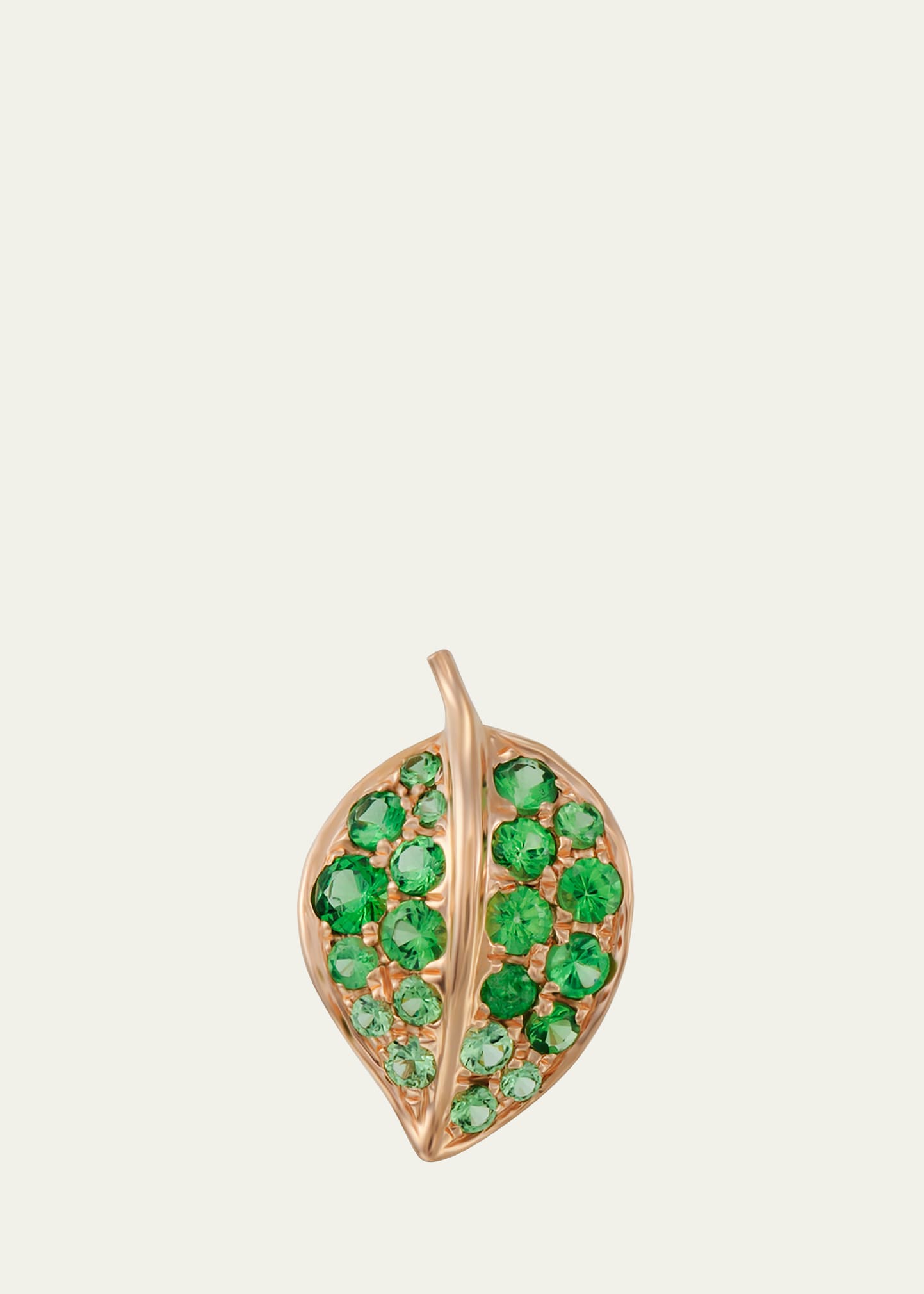 18k rose gold leaf single left earring with green garnet