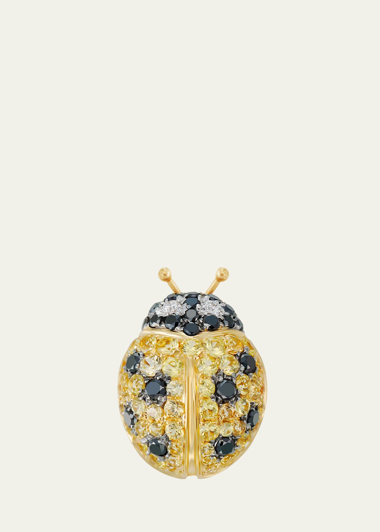 18k Yellow Gold Ladybug Single Earring With Black And White Diamonds And Yellow Sapphire
